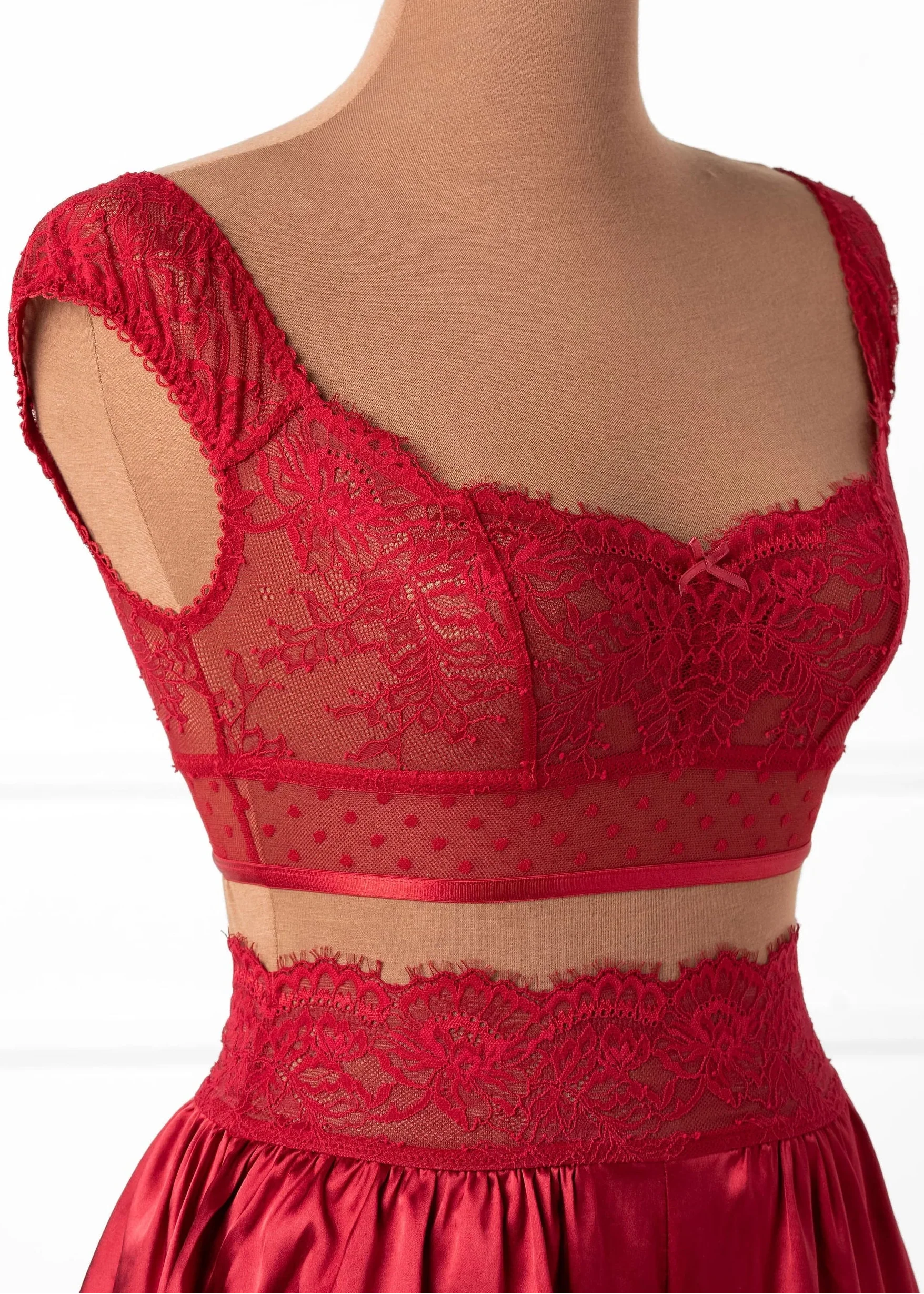 Lacy Off-The-Shoulder Bralette - Red - Image 10