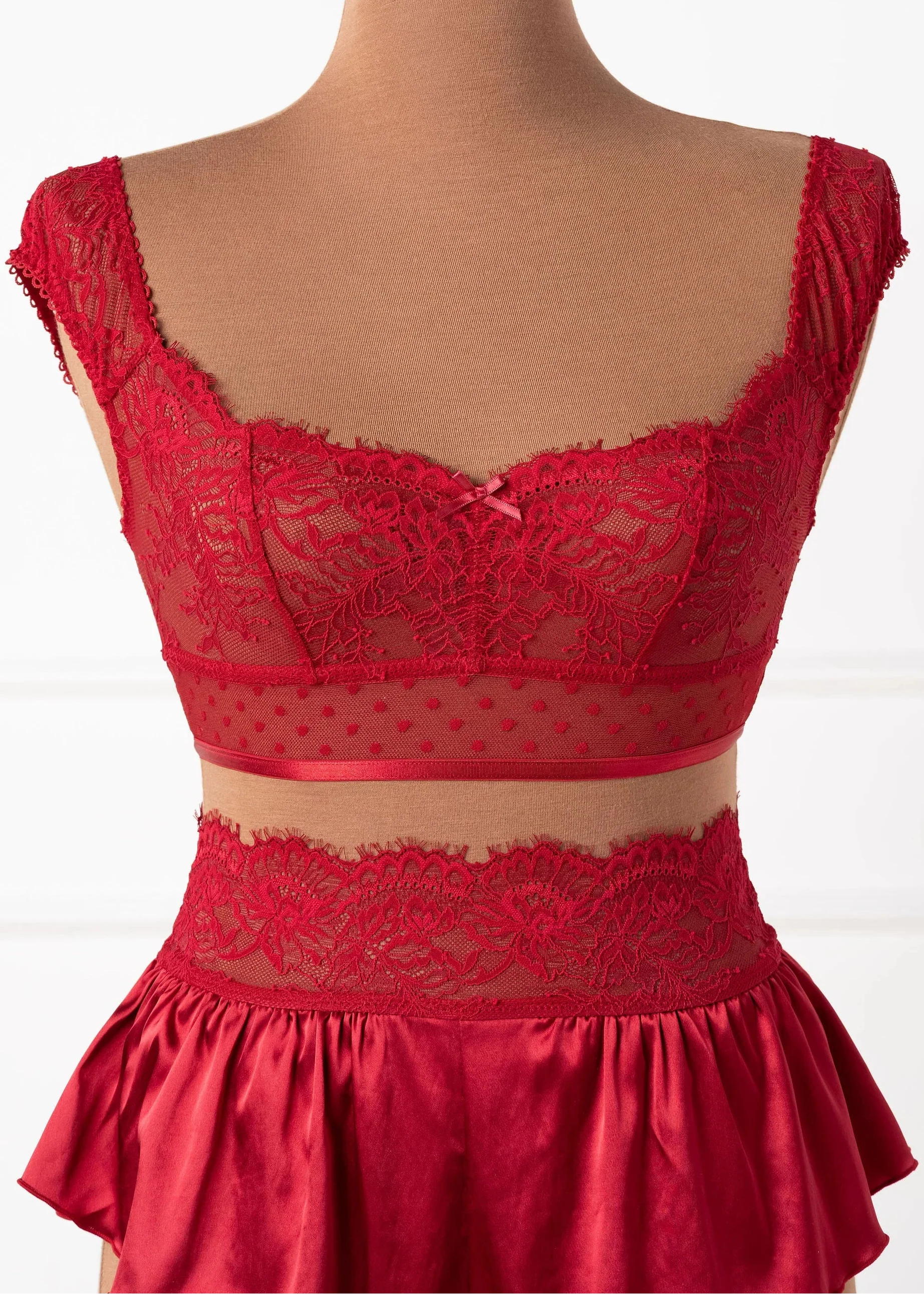 Lacy Off-The-Shoulder Bralette - Red - Image 8