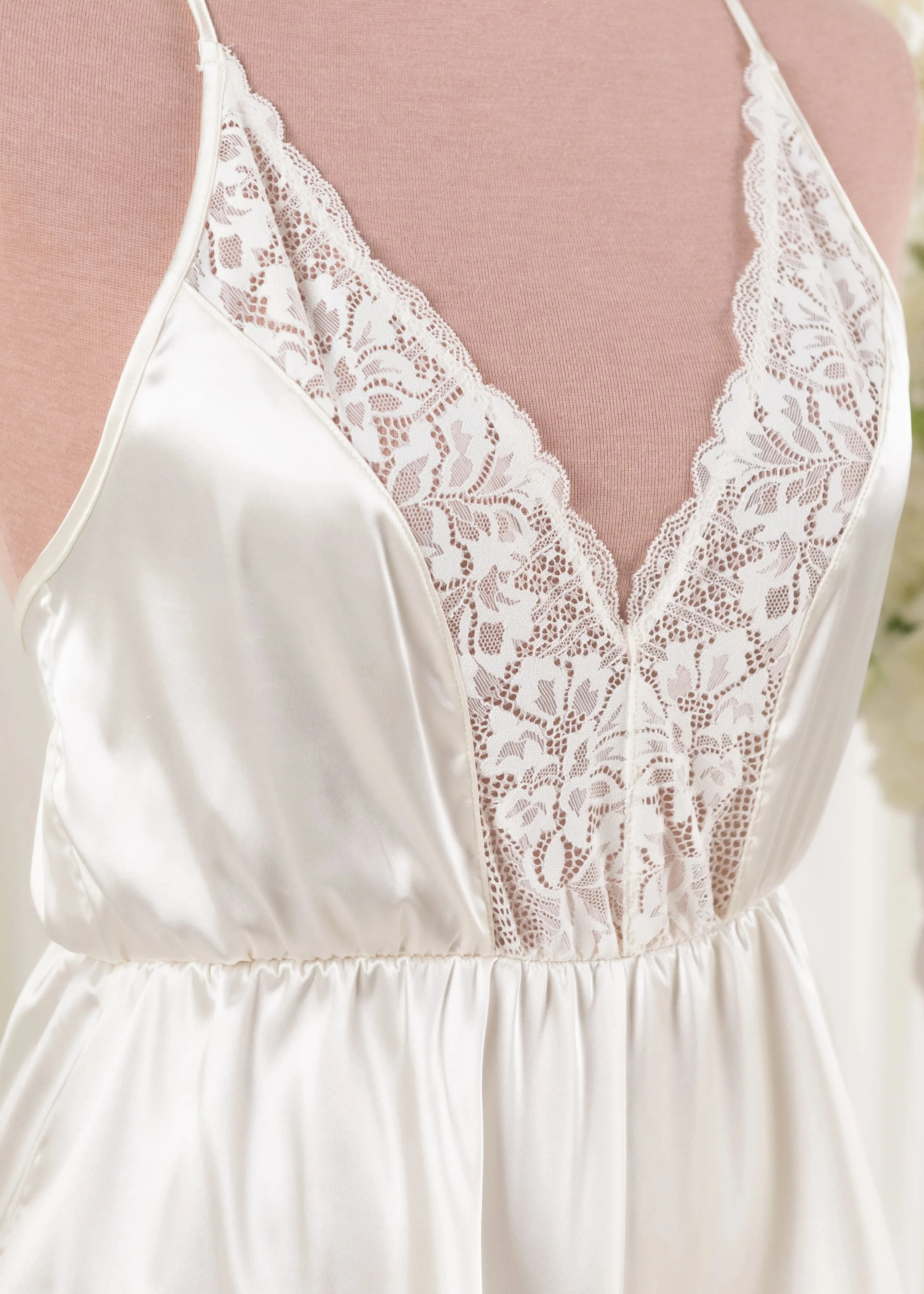 Lacy Plunge Satin Romper - Pearl - Image 14