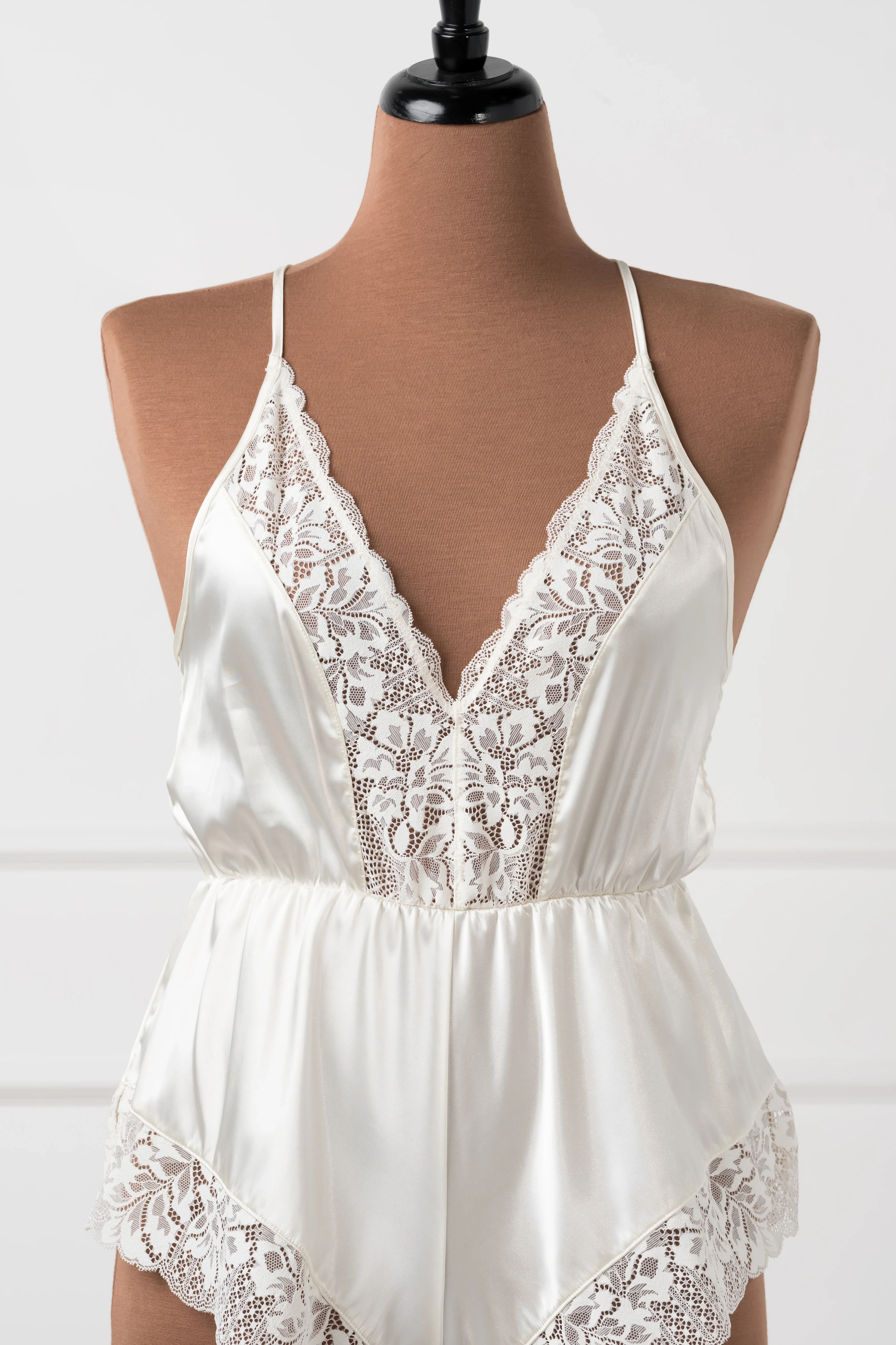 Lacy Plunge Satin Romper - Pearl - Image 8