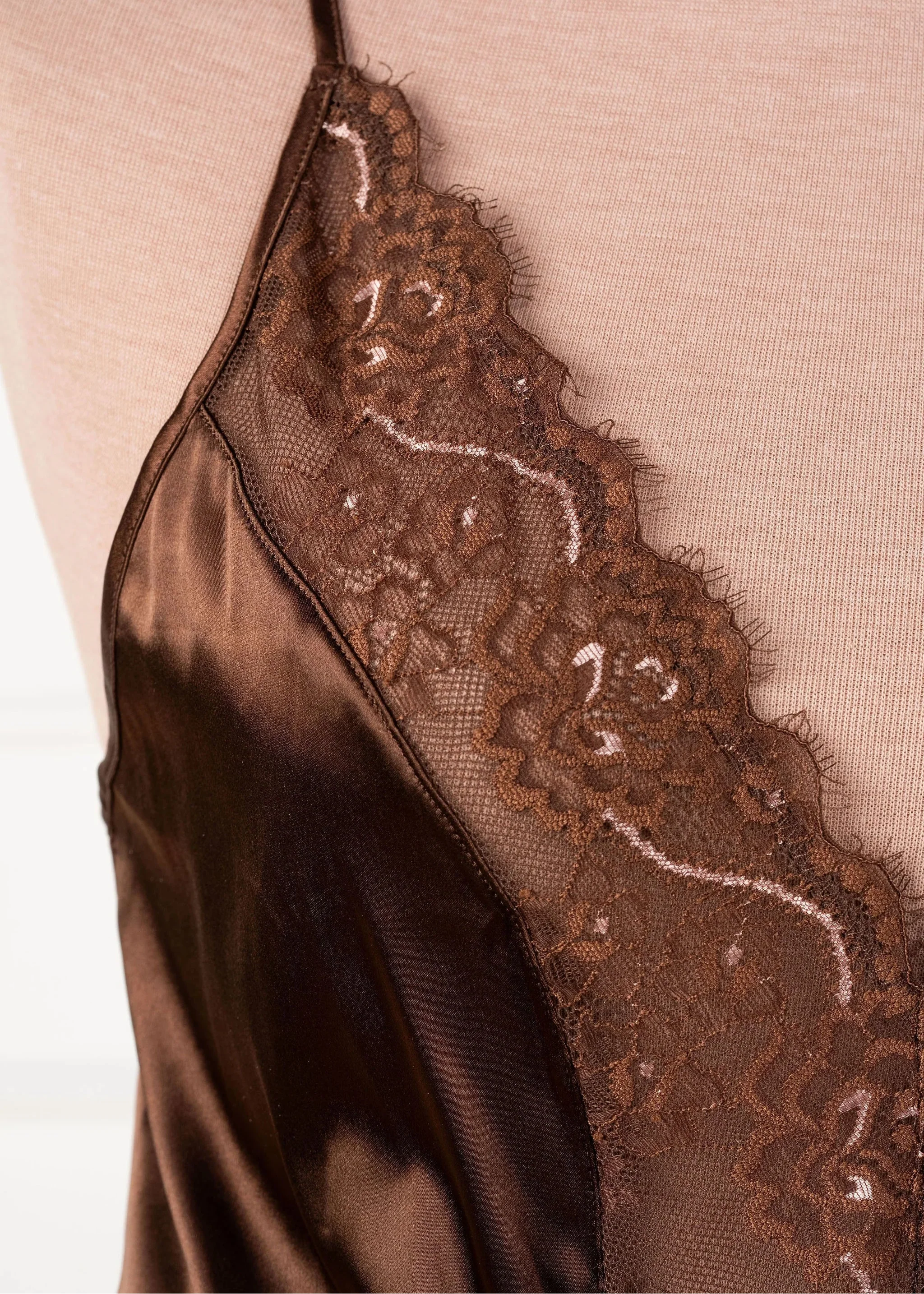 Lacy Plunge Satin Scalloped Romper - Chocolate - Image 10