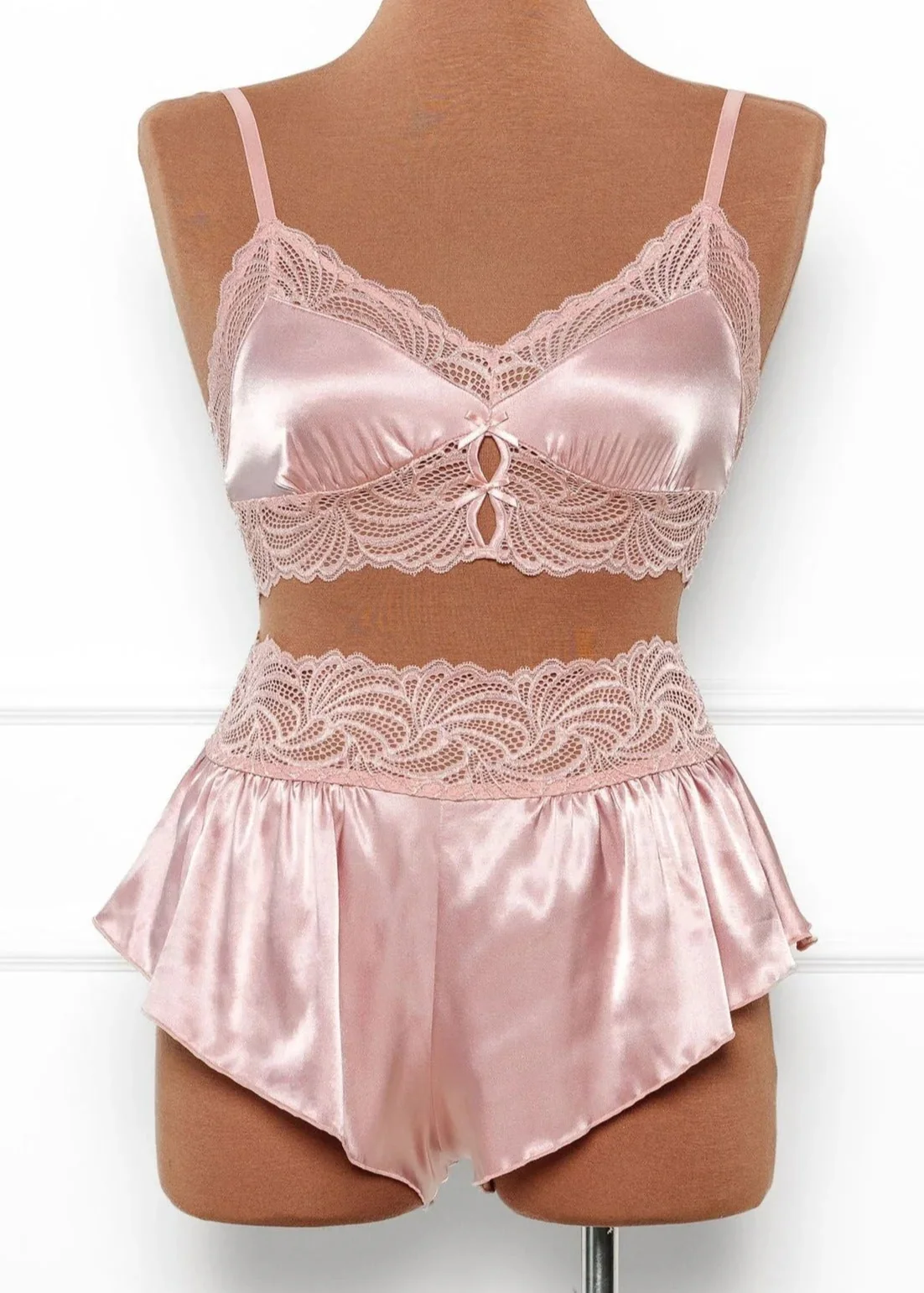 Lacy Satin Keyhole Bralette - Blush - Image 5