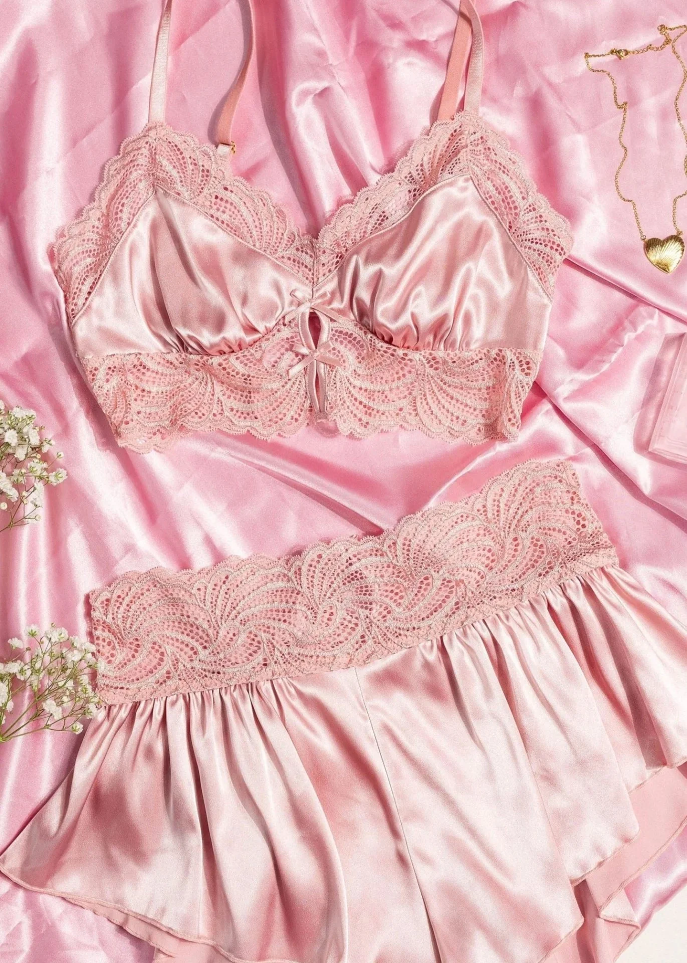 Lacy Satin Keyhole Bralette - Blush - Image 8