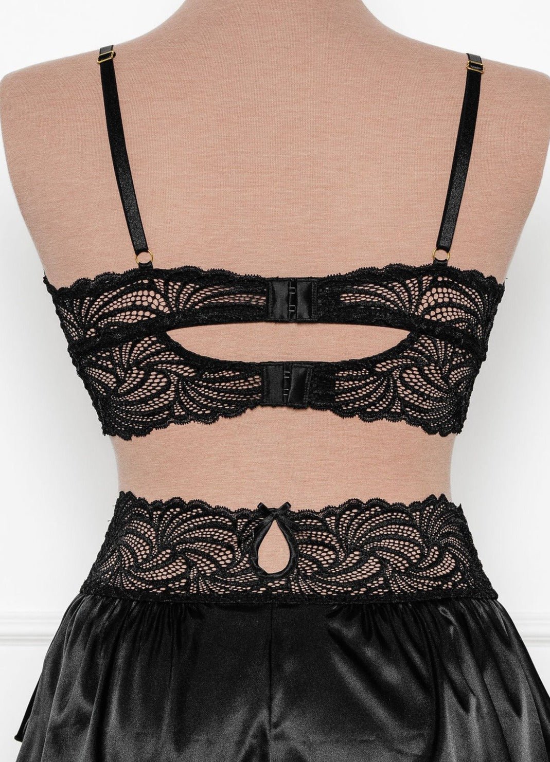 Lacy Satin Keyhole Bralette - Black - Image 5