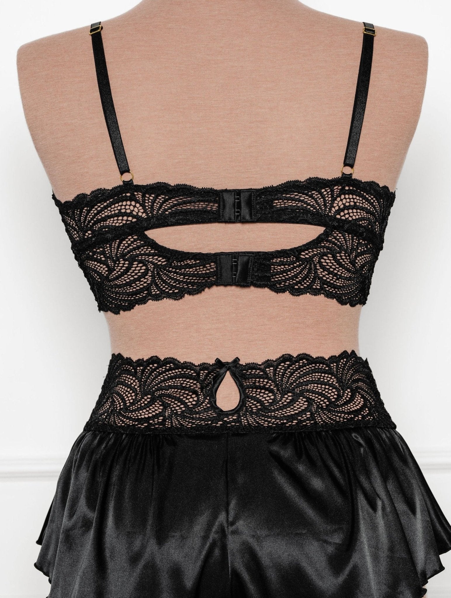 Lacy Satin Keyhole Bralette - Black - Image 9