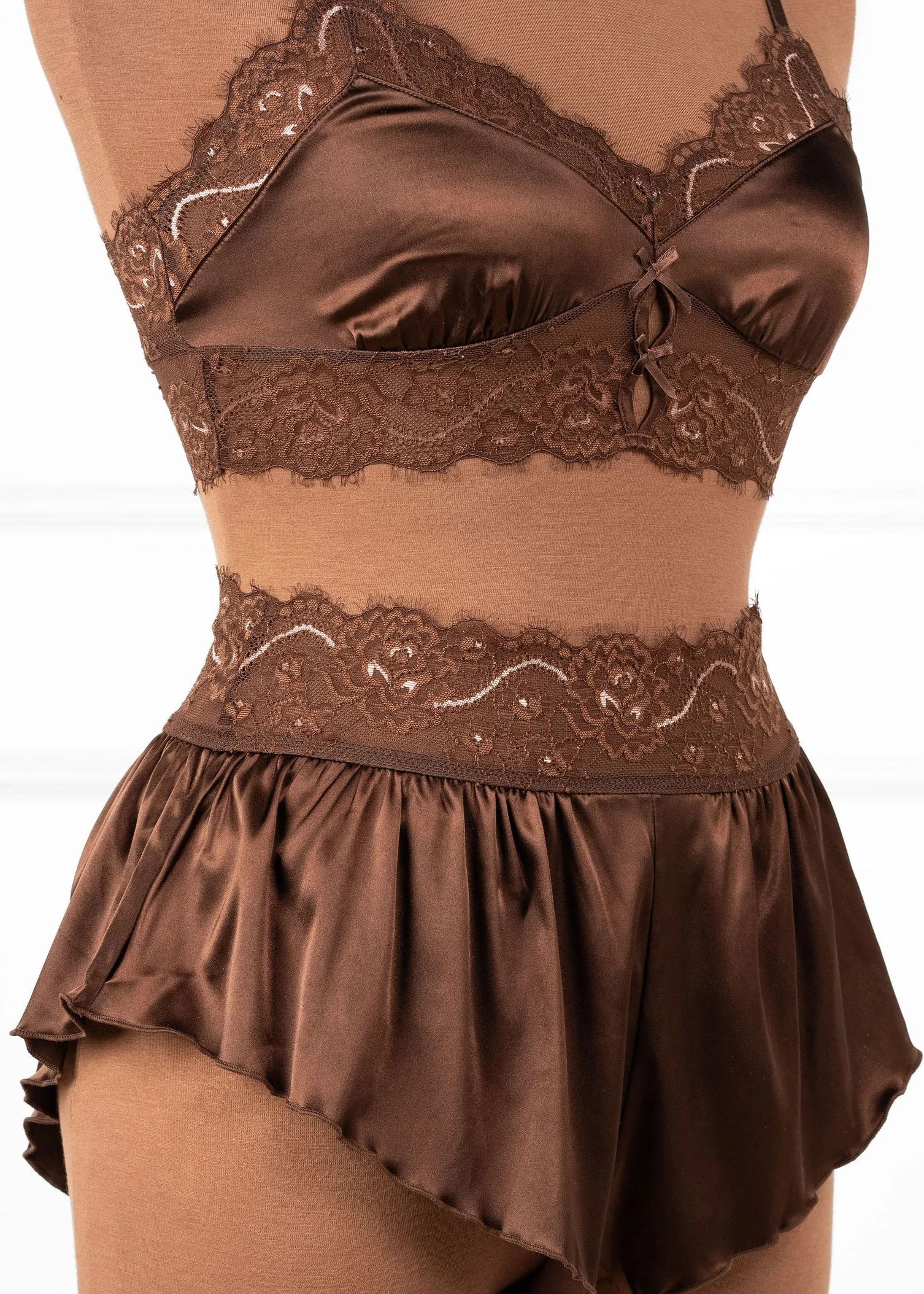 Lacy Satin Keyhole Bralette - Chocolate - Image 10