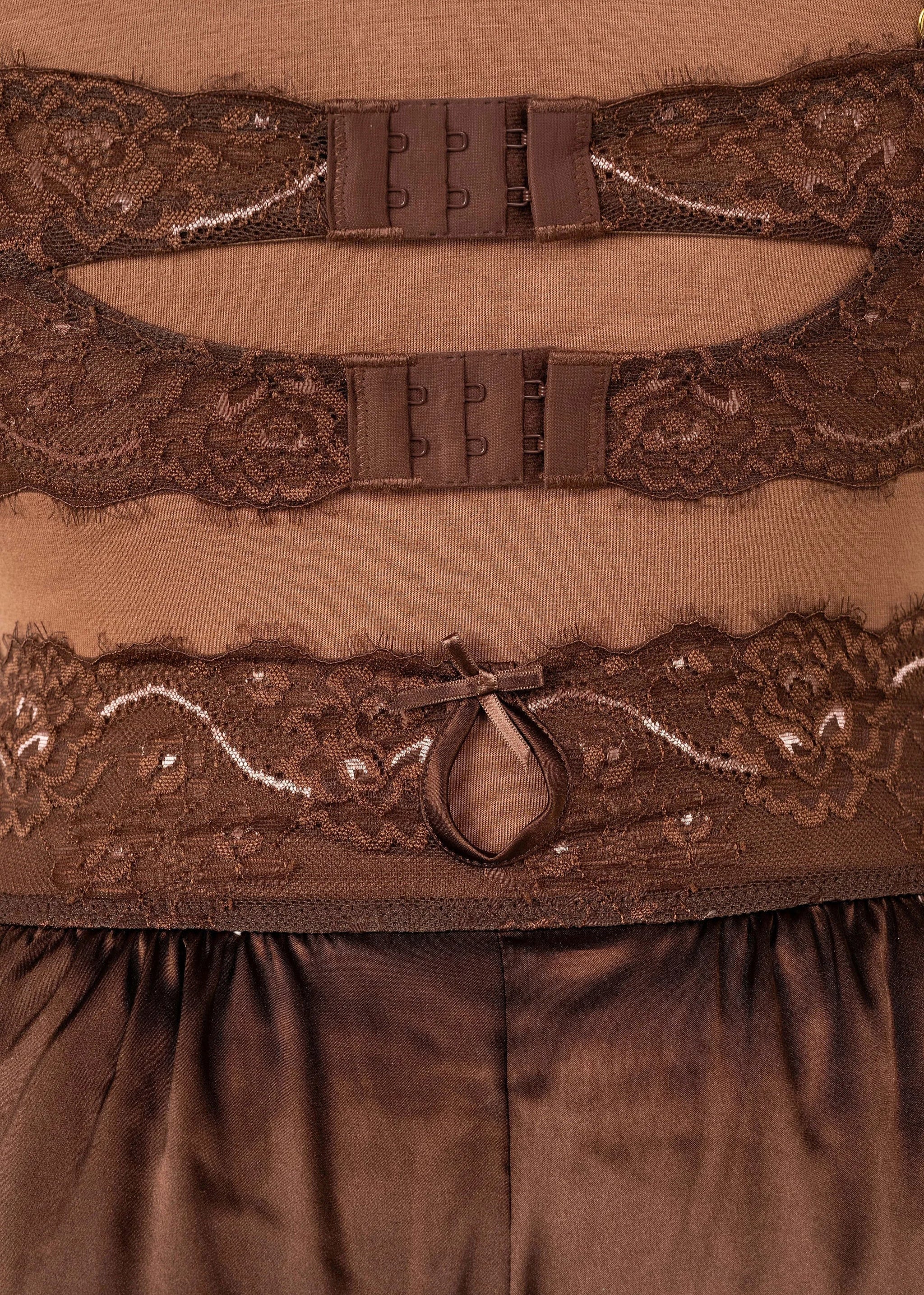 Lacy Satin Keyhole Bralette - Chocolate - Image 11