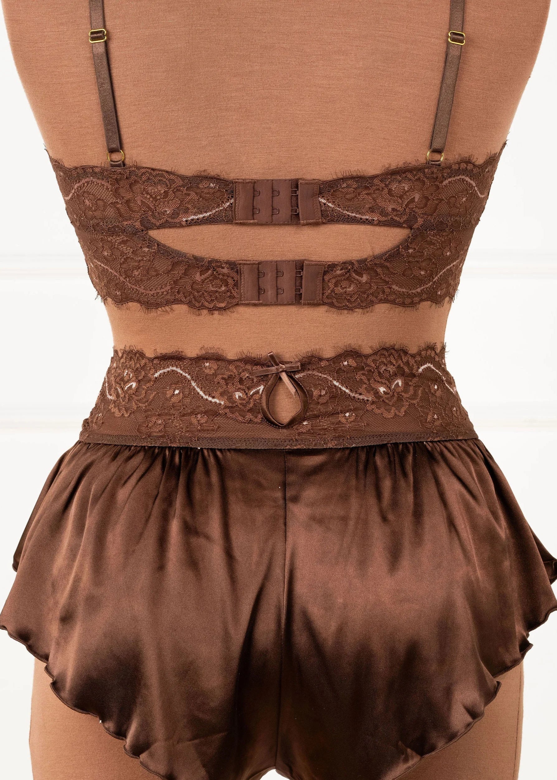 Lacy Satin Keyhole Bralette - Chocolate - Image 12