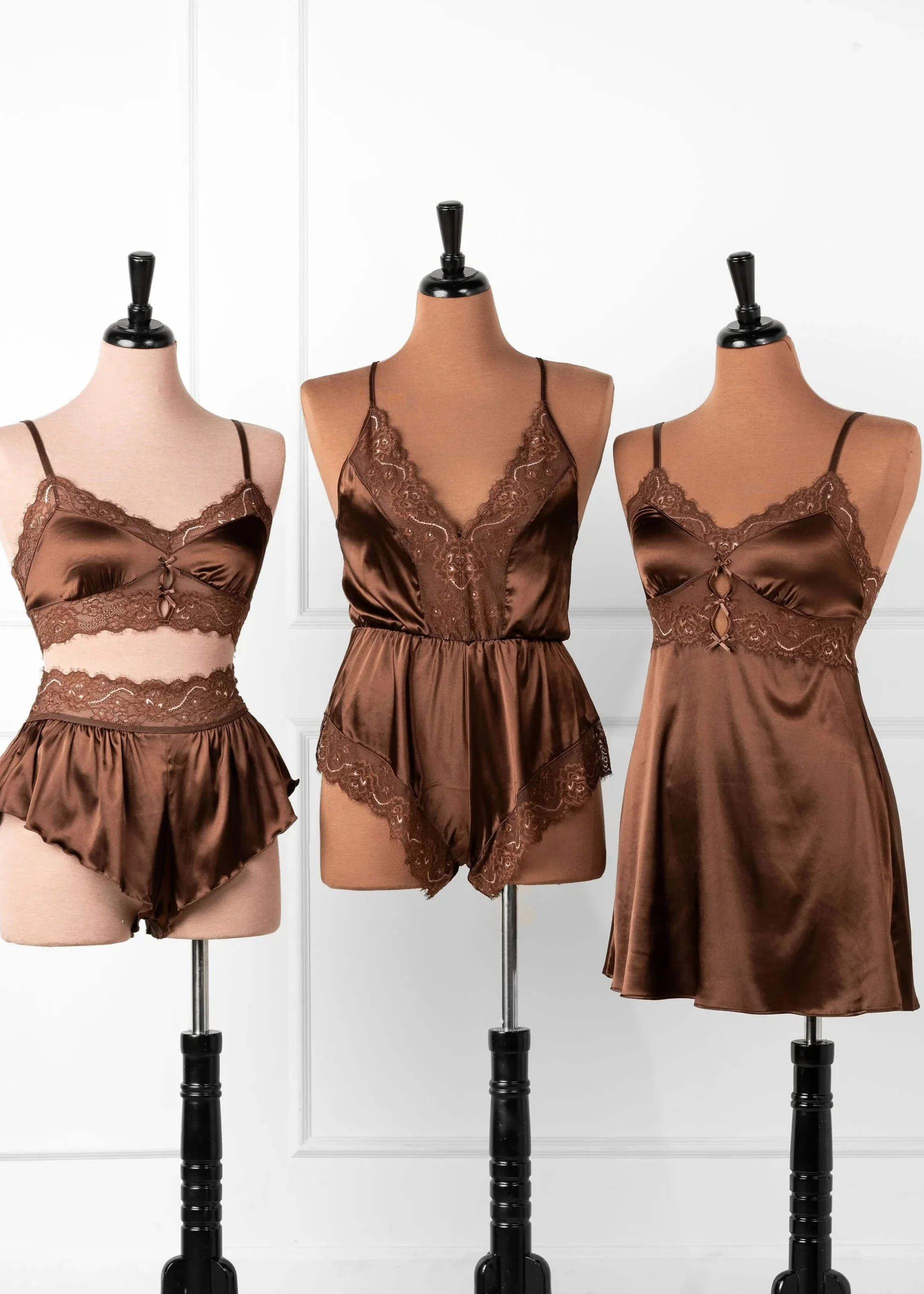 Lacy Satin Keyhole Bralette - Chocolate - Image 14