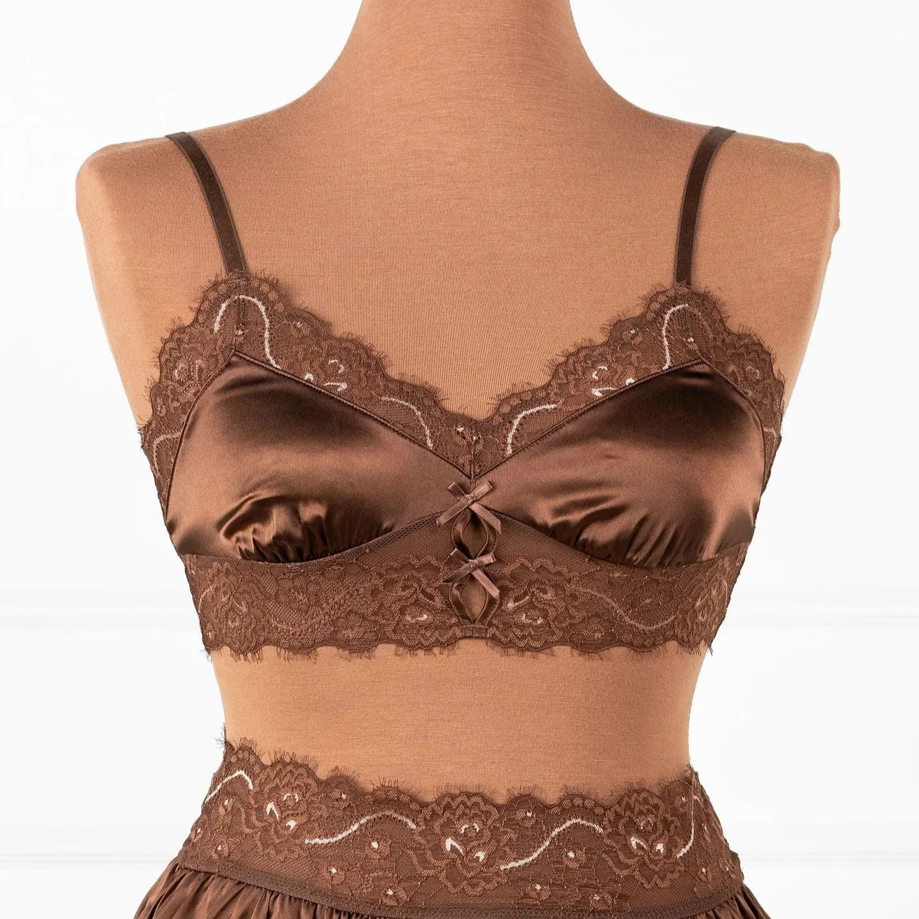 Lacy Satin Keyhole Bralette - Chocolate - Image 18