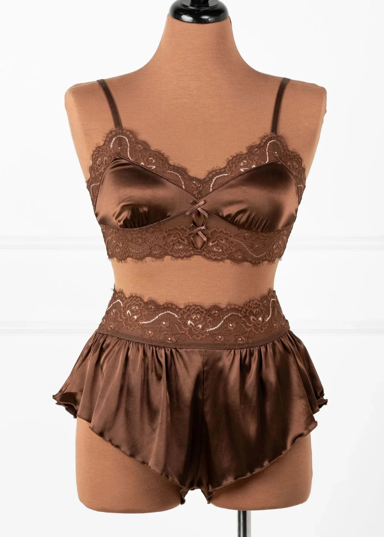 Lacy Satin Keyhole Bralette - Chocolate - Image 3