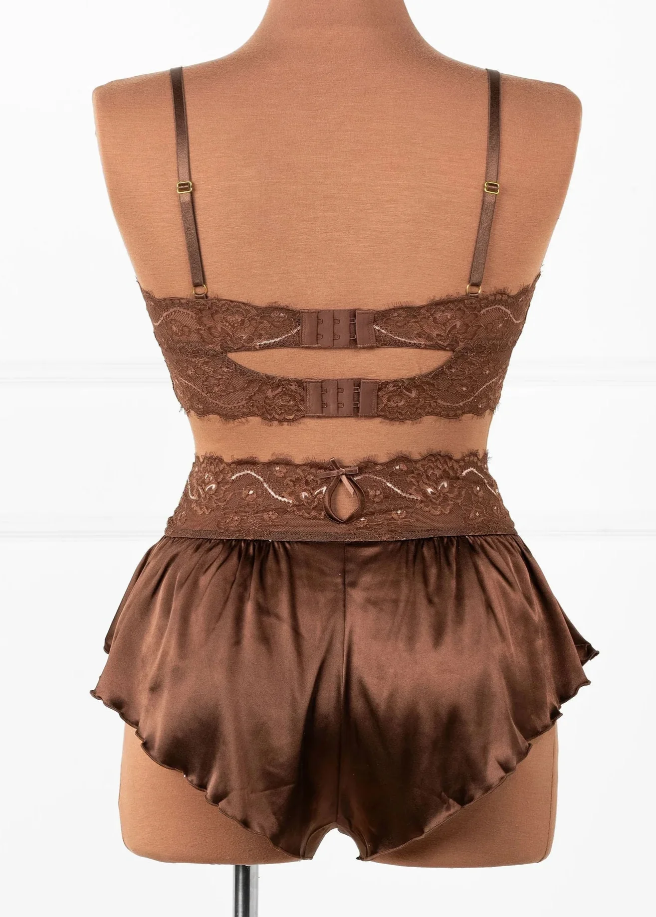 Lacy Satin Keyhole Bralette - Chocolate - Image 4