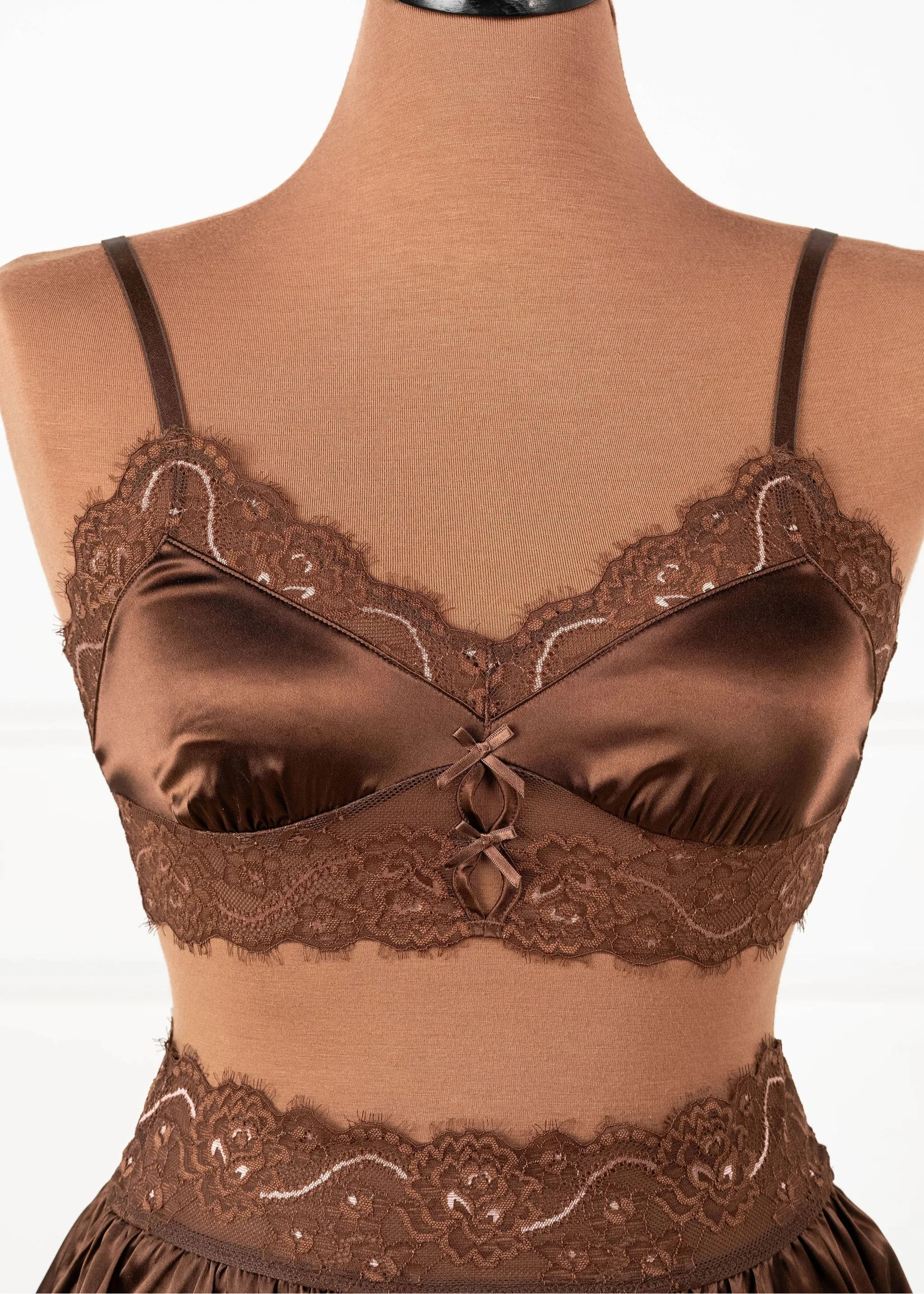 Lacy Satin Keyhole Bralette - Chocolate - Image 5