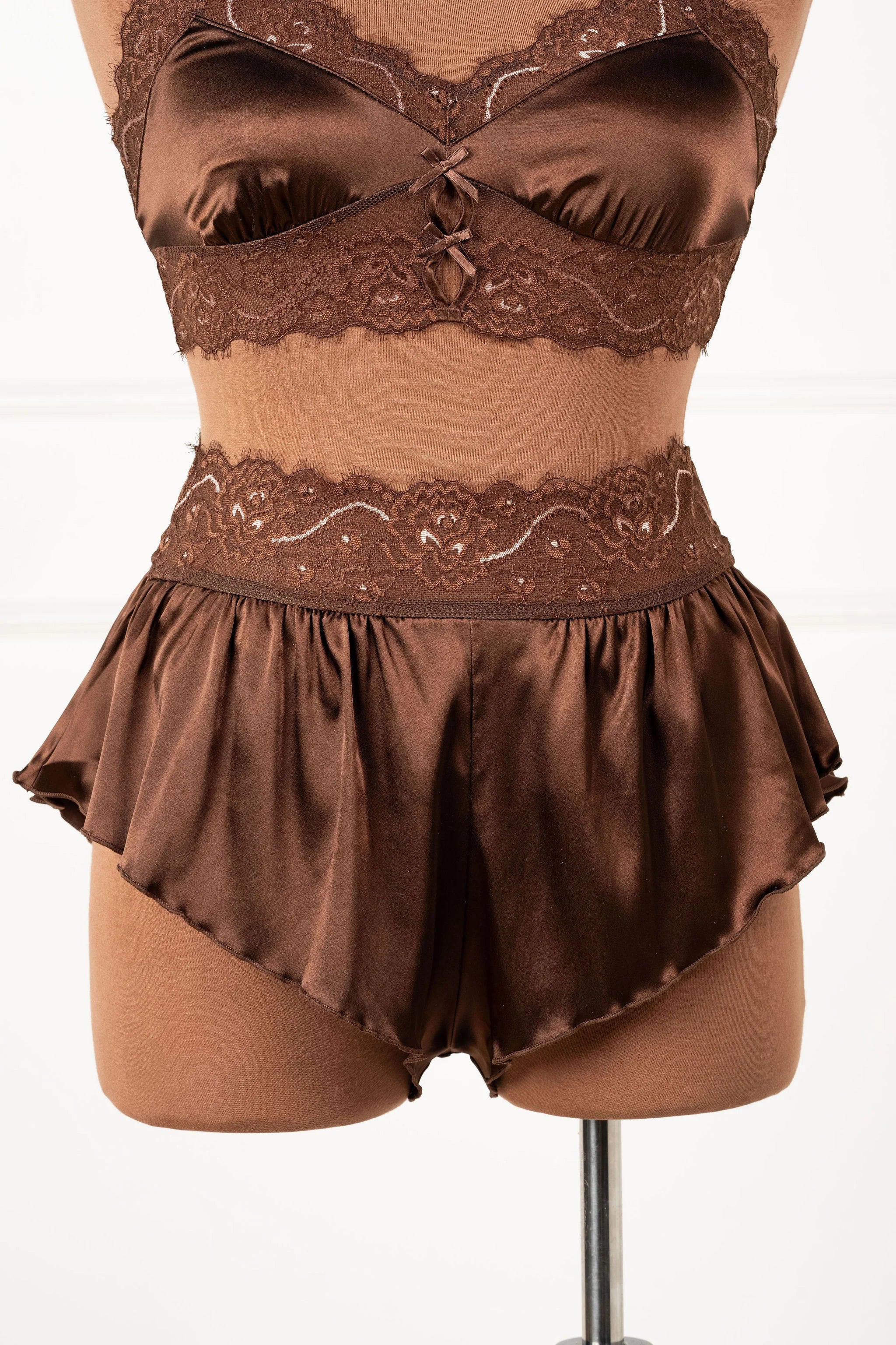 Lacy Satin Keyhole Bralette - Chocolate - Image 6