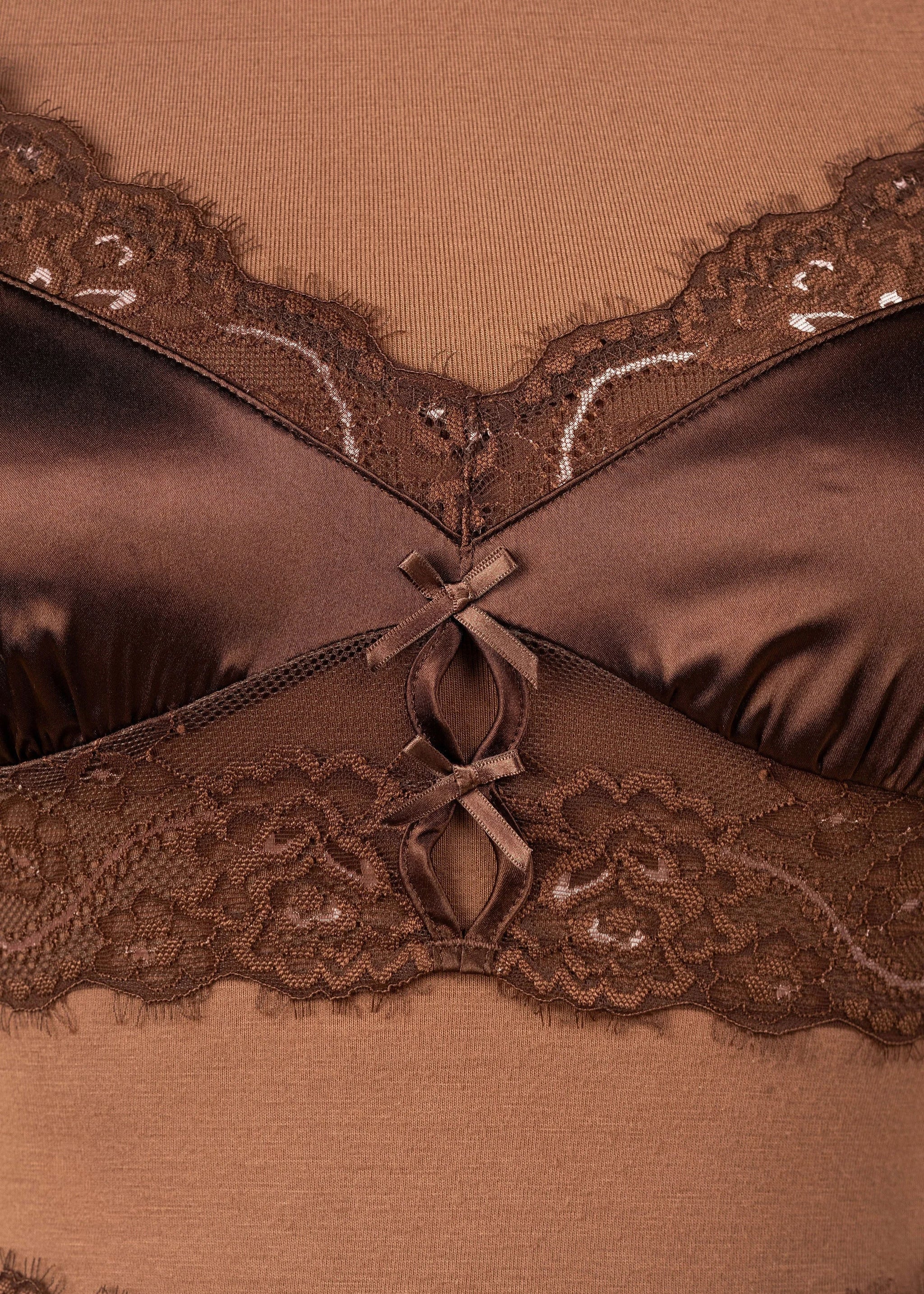 Lacy Satin Keyhole Bralette - Chocolate - Image 7