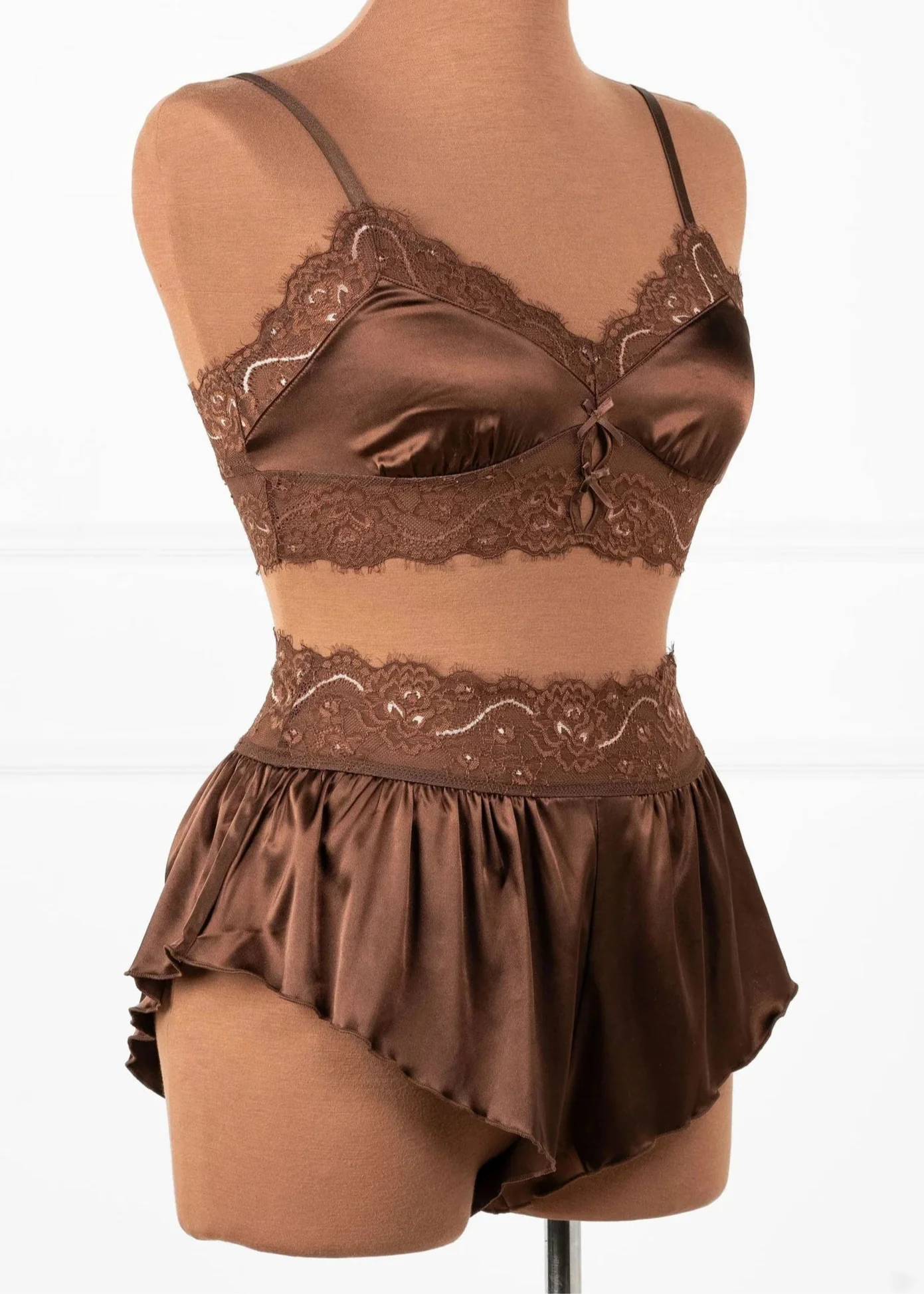 Lacy Satin Keyhole Bralette - Chocolate - Image 9