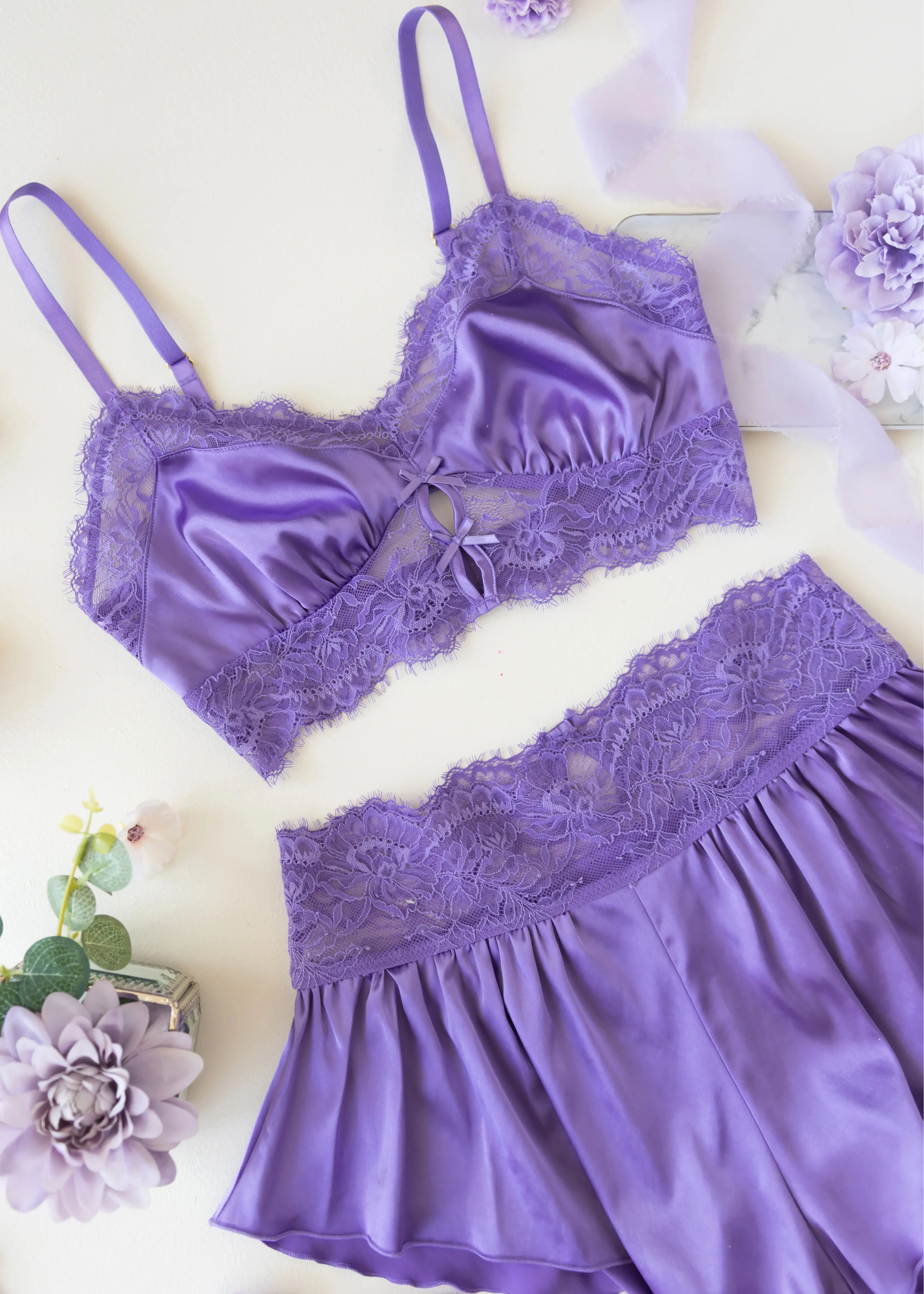 Lacy Satin Keyhole Bralette - Wisteria - Image 9