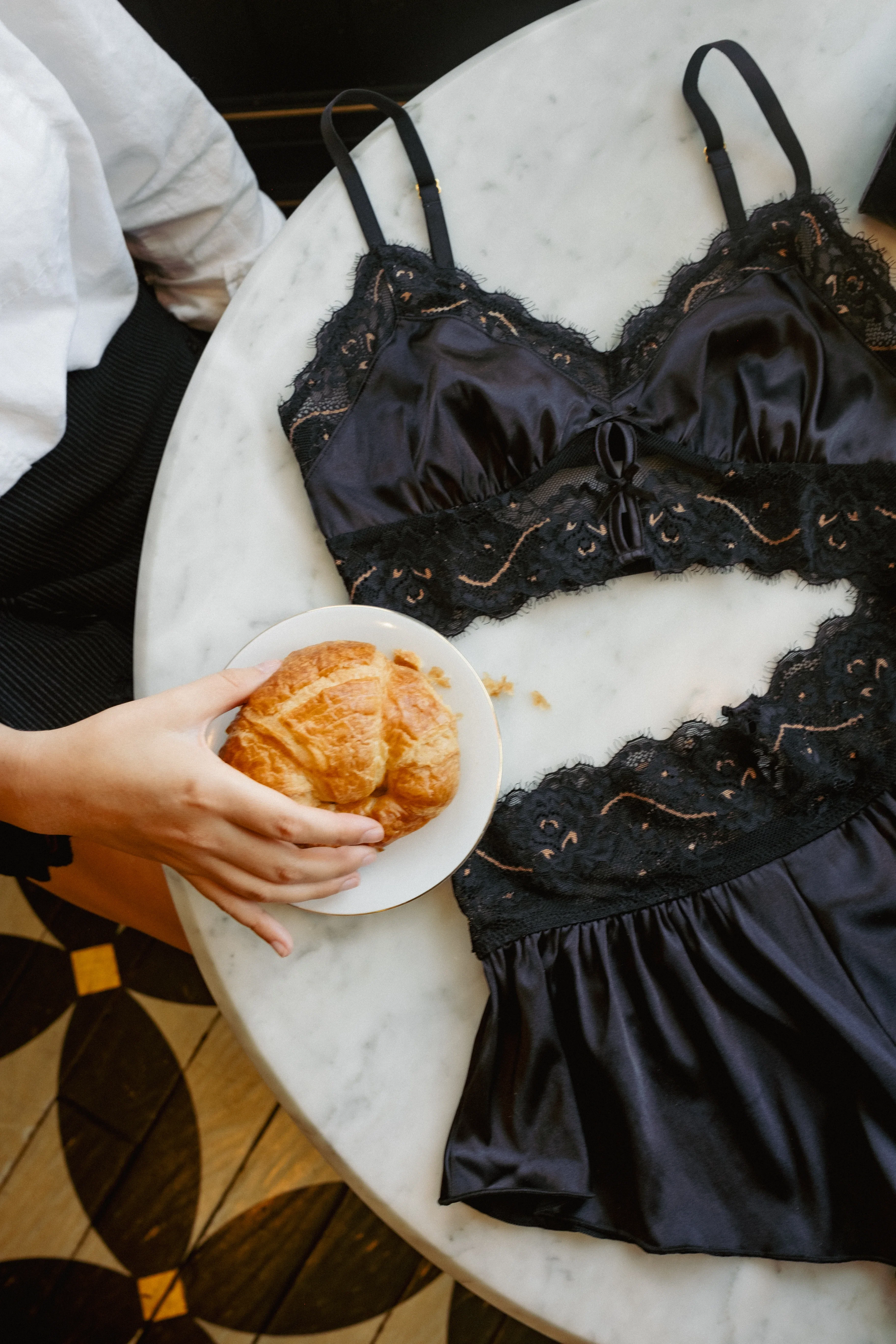 Lacy Satin Keyhole Bralette - Black Espresso - Image 13
