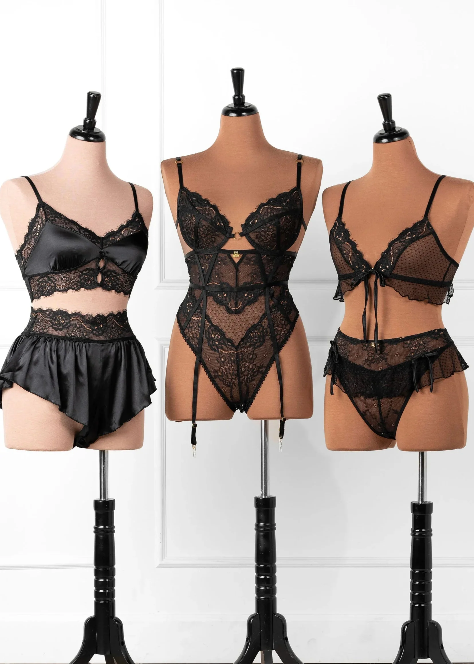 Lacy Satin Keyhole Bralette - Black Espresso - Image 14