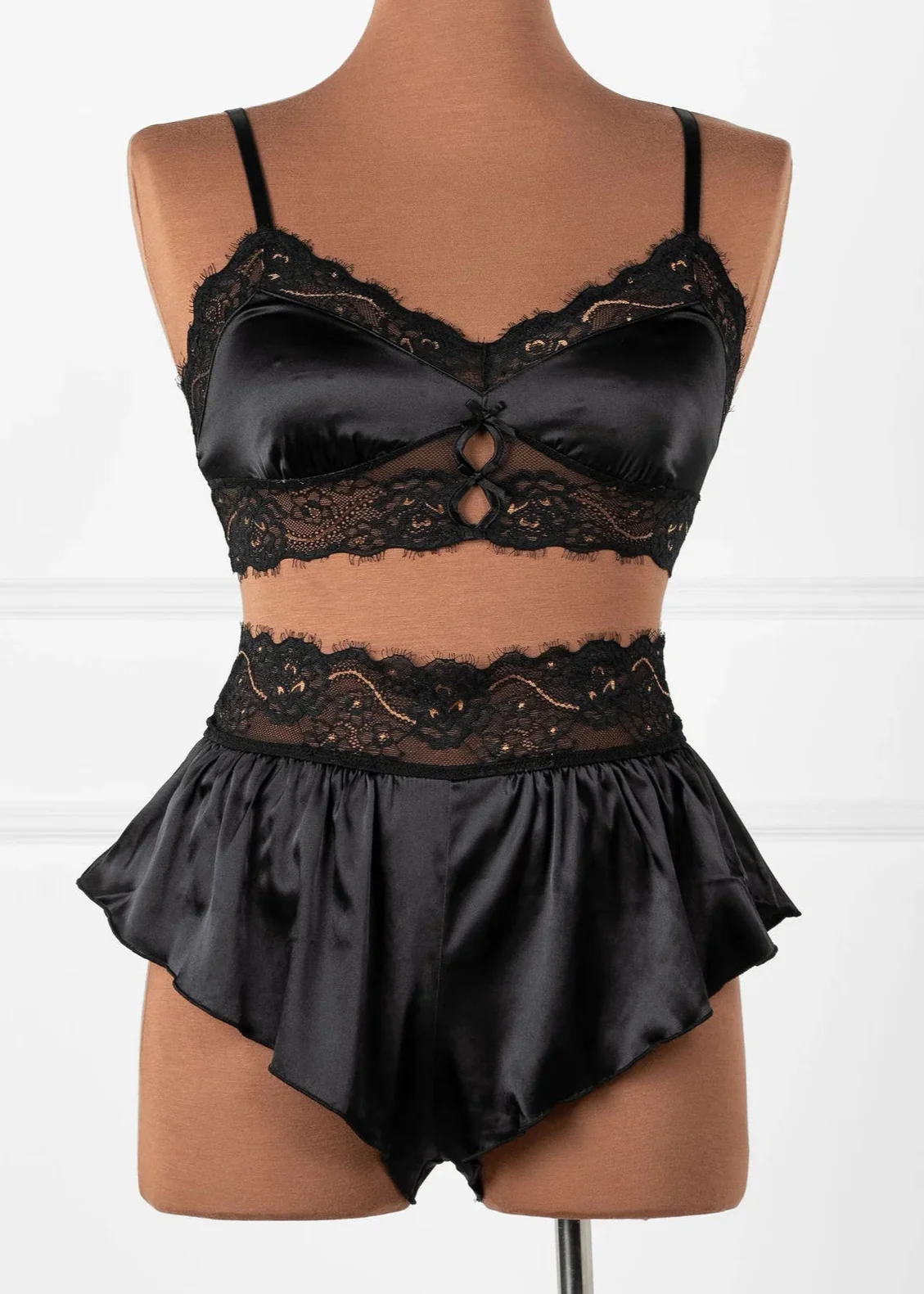 Lacy Satin Keyhole Bralette - Black Espresso - Image 3