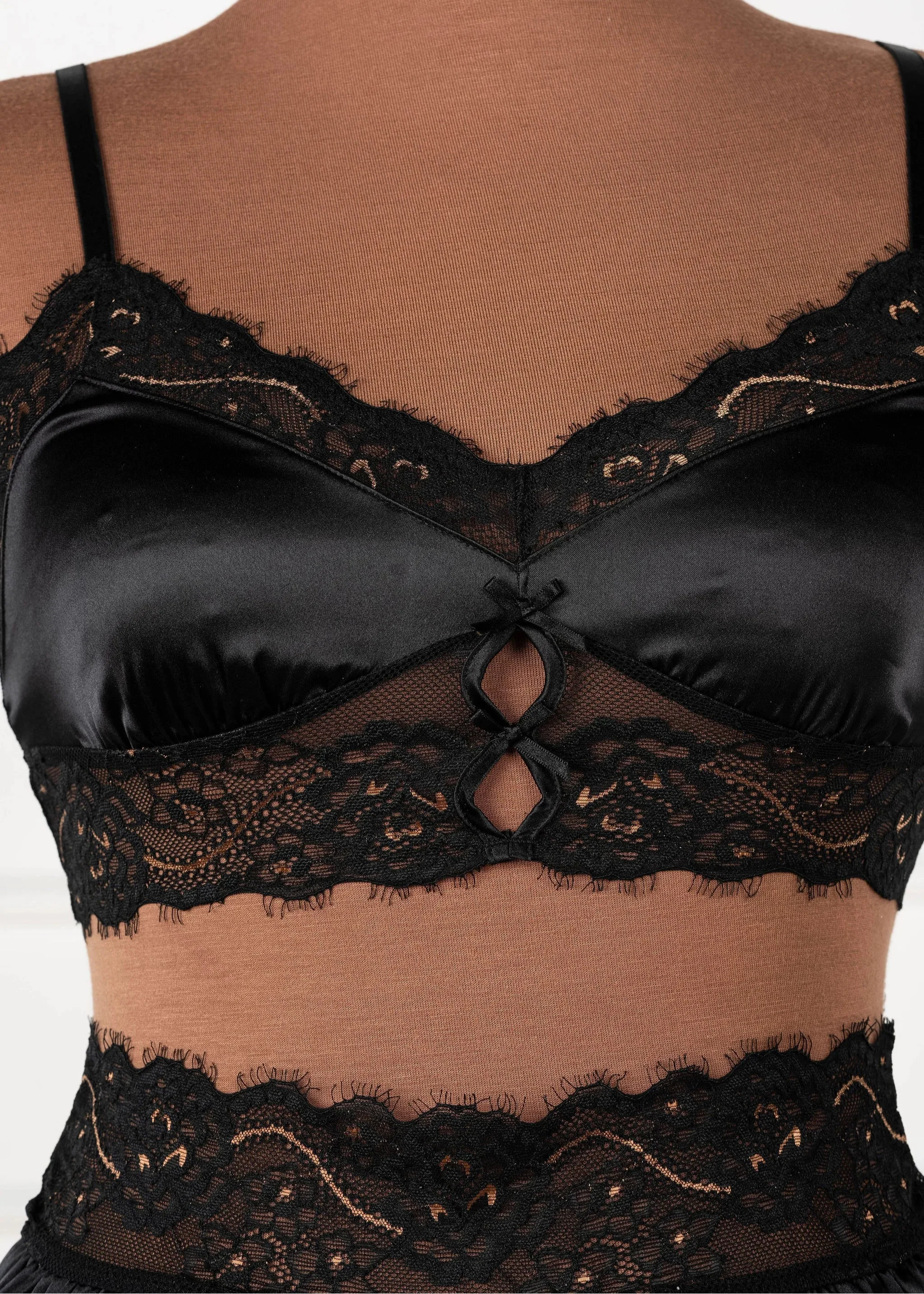 Lacy Satin Keyhole Bralette - Black Espresso - Image 6