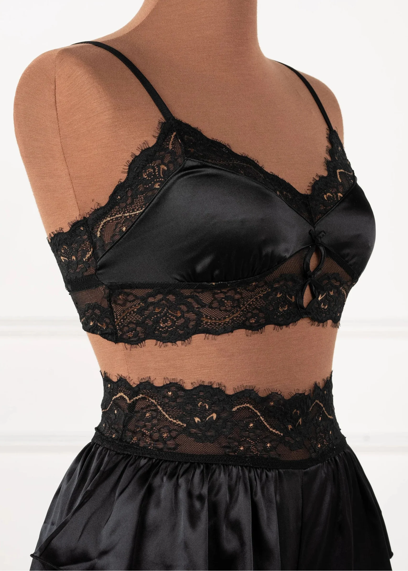 Lacy Satin Keyhole Bralette - Black Espresso - Image 8