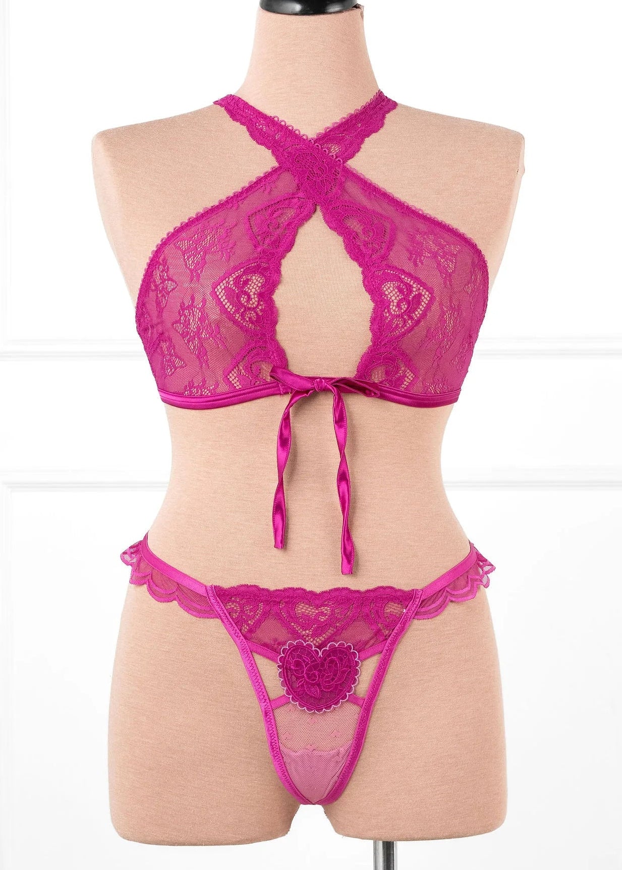 Lacy Scalloped Thong - Fuchsia - Image 17