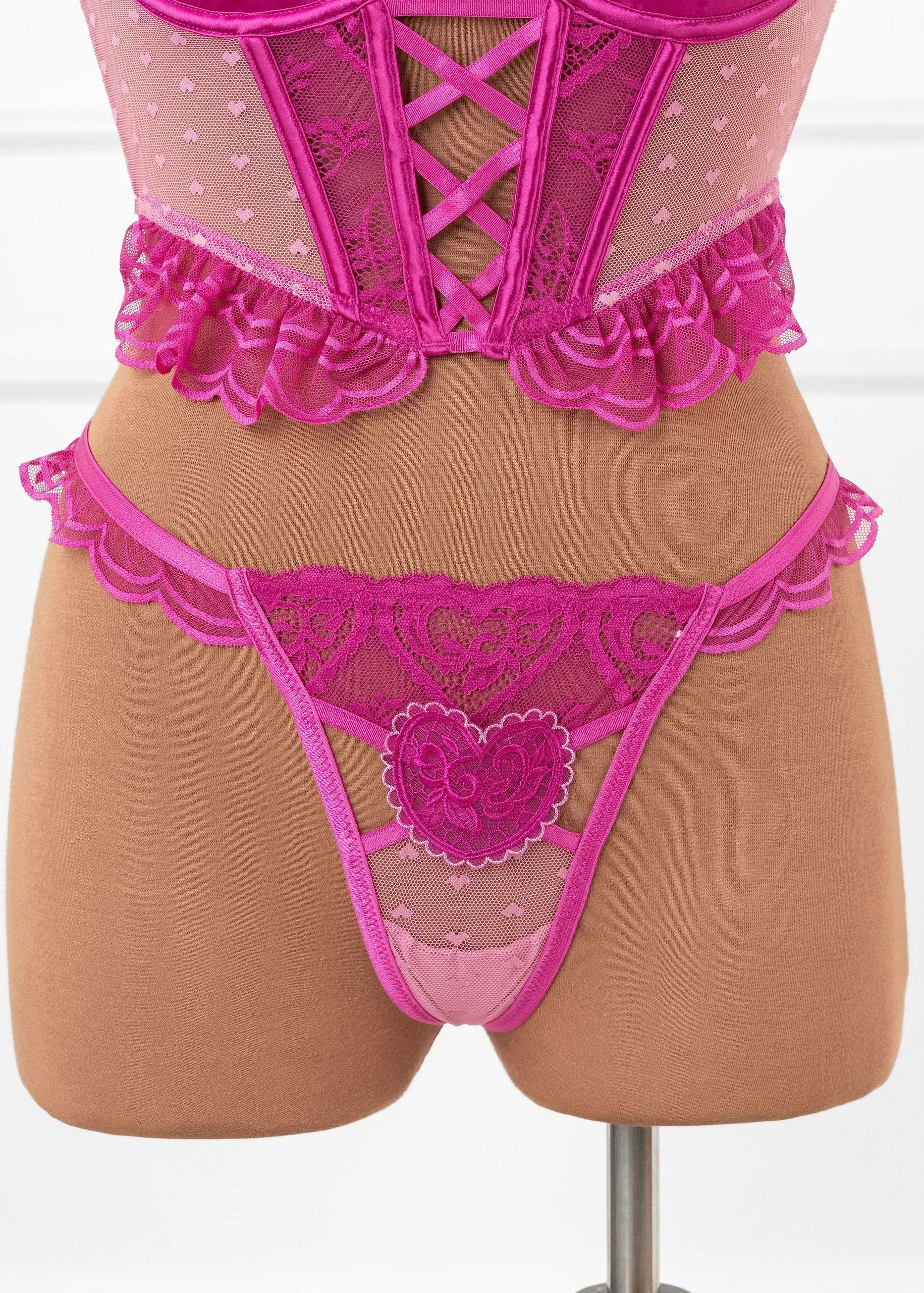 Lacy Scalloped Thong - Fuchsia - Image 6