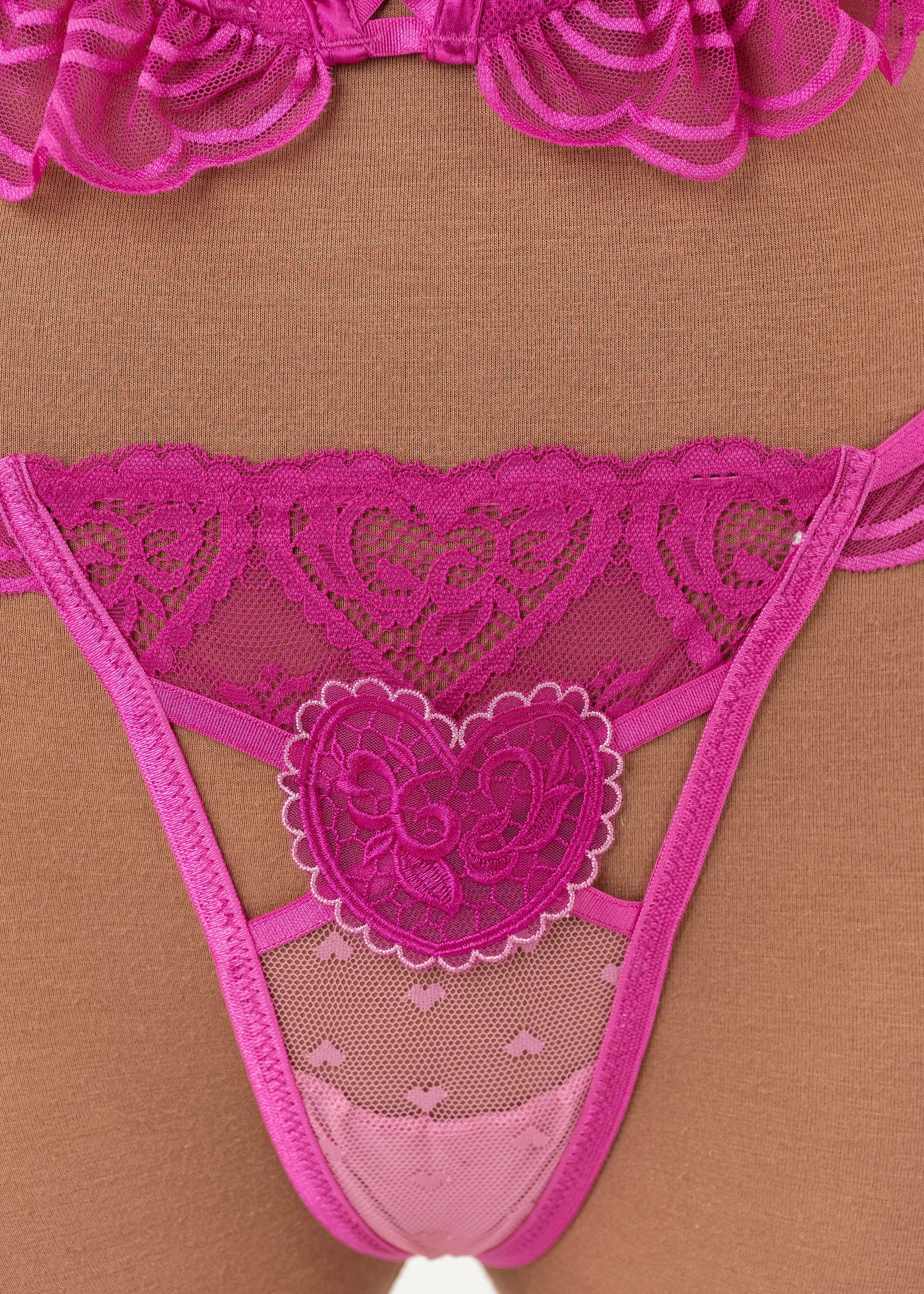 Lacy Scalloped Thong - Fuchsia - Image 7