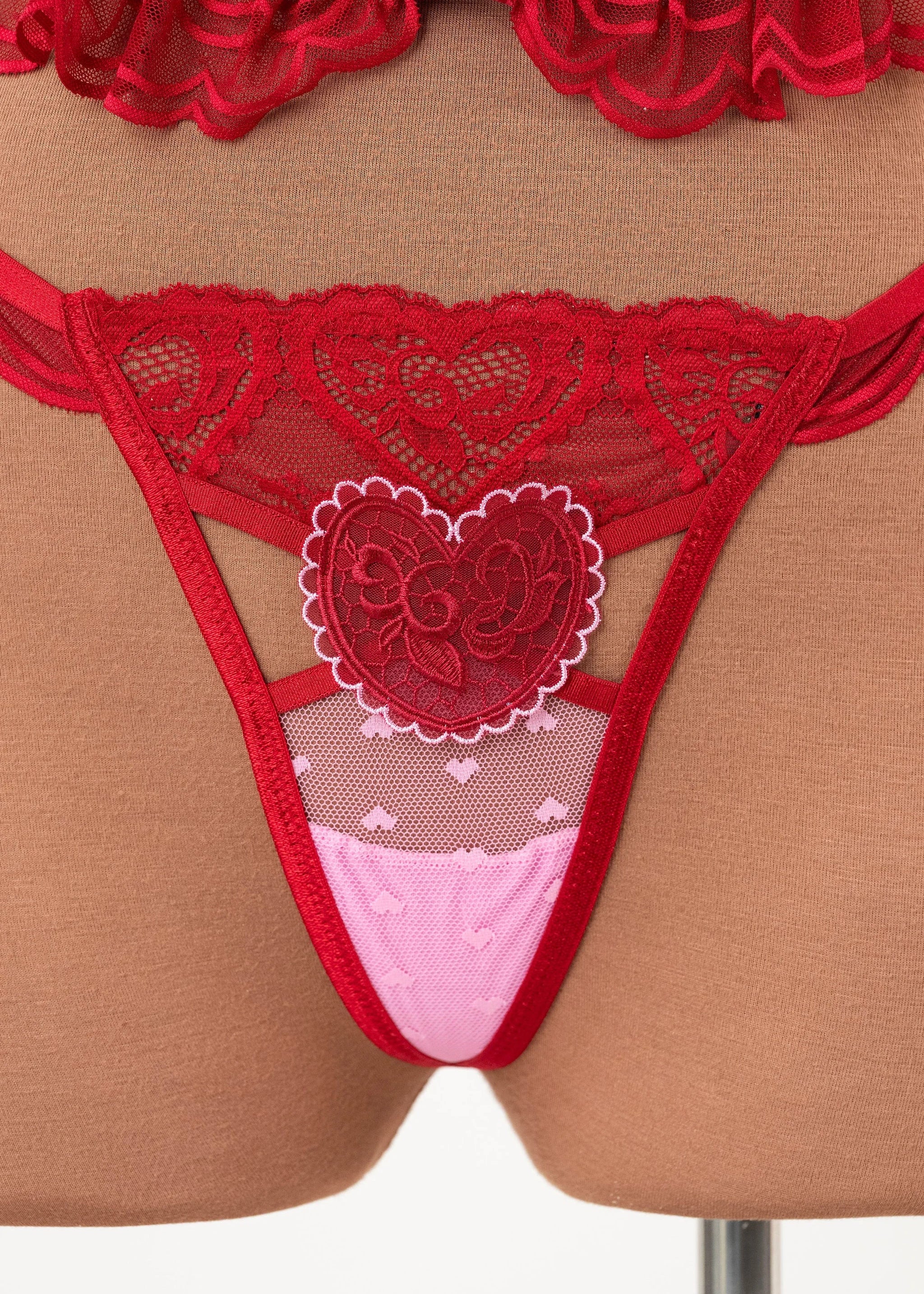 Lacy Scalloped Thong - Red - Image 10