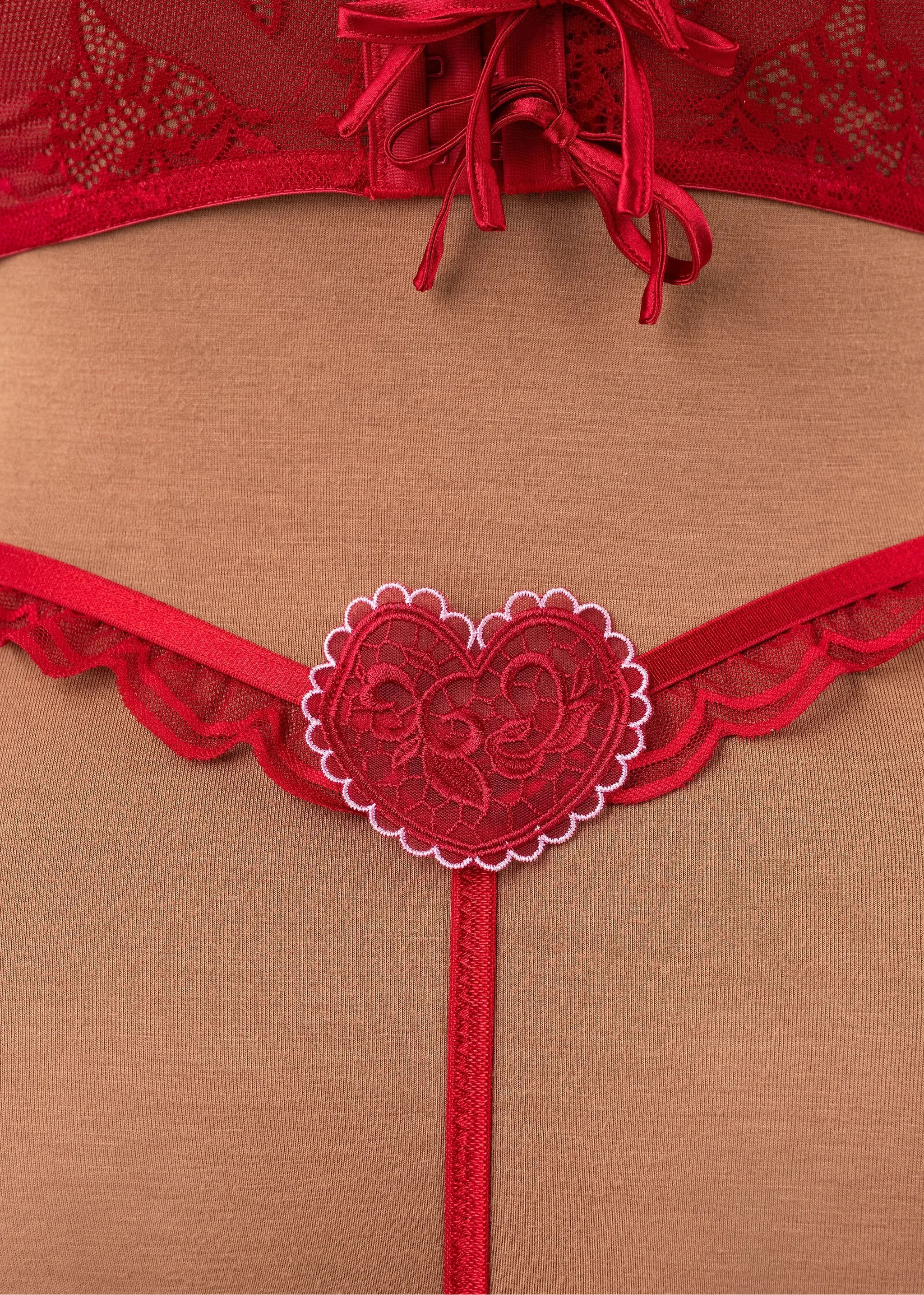 Lacy Scalloped Thong - Red - Image 11