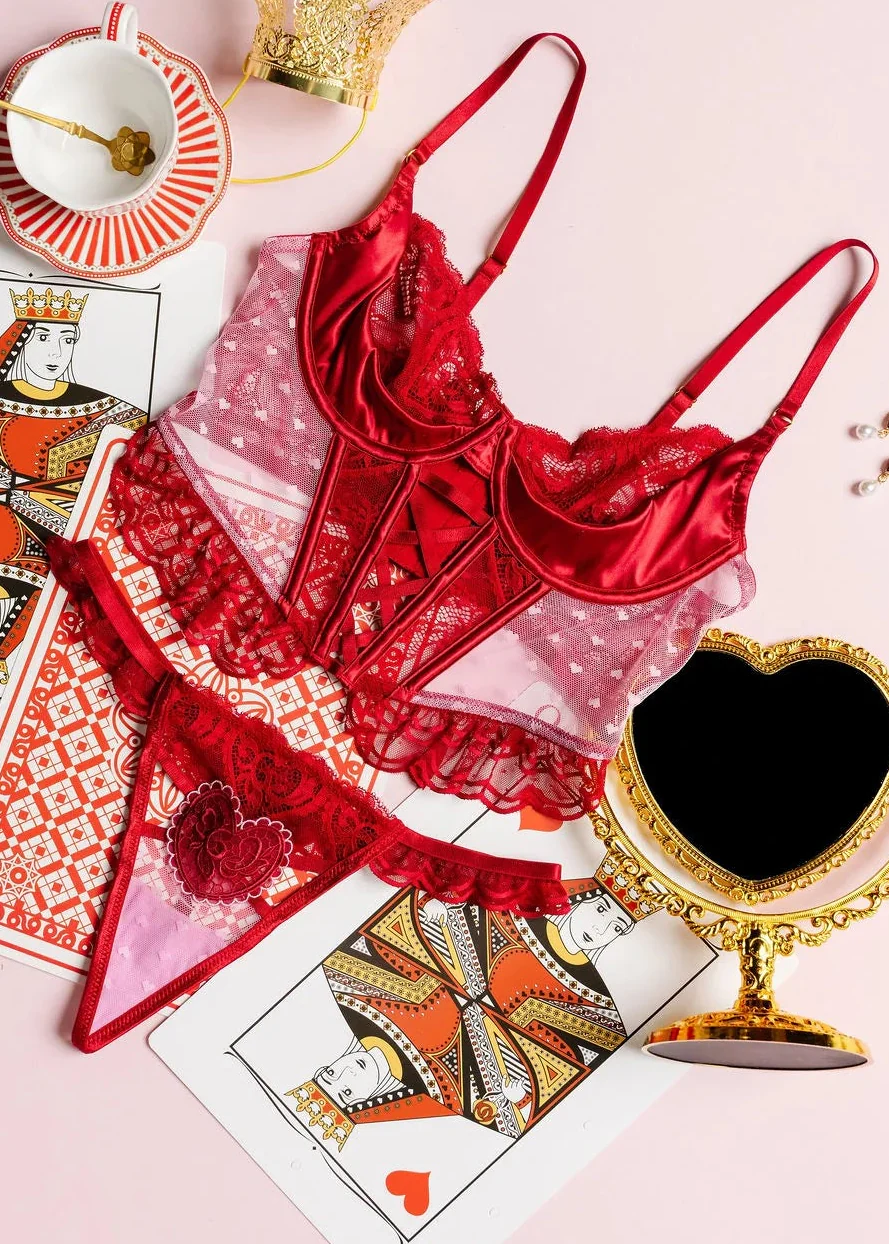 Lacy Scalloped Thong - Red - Image 17