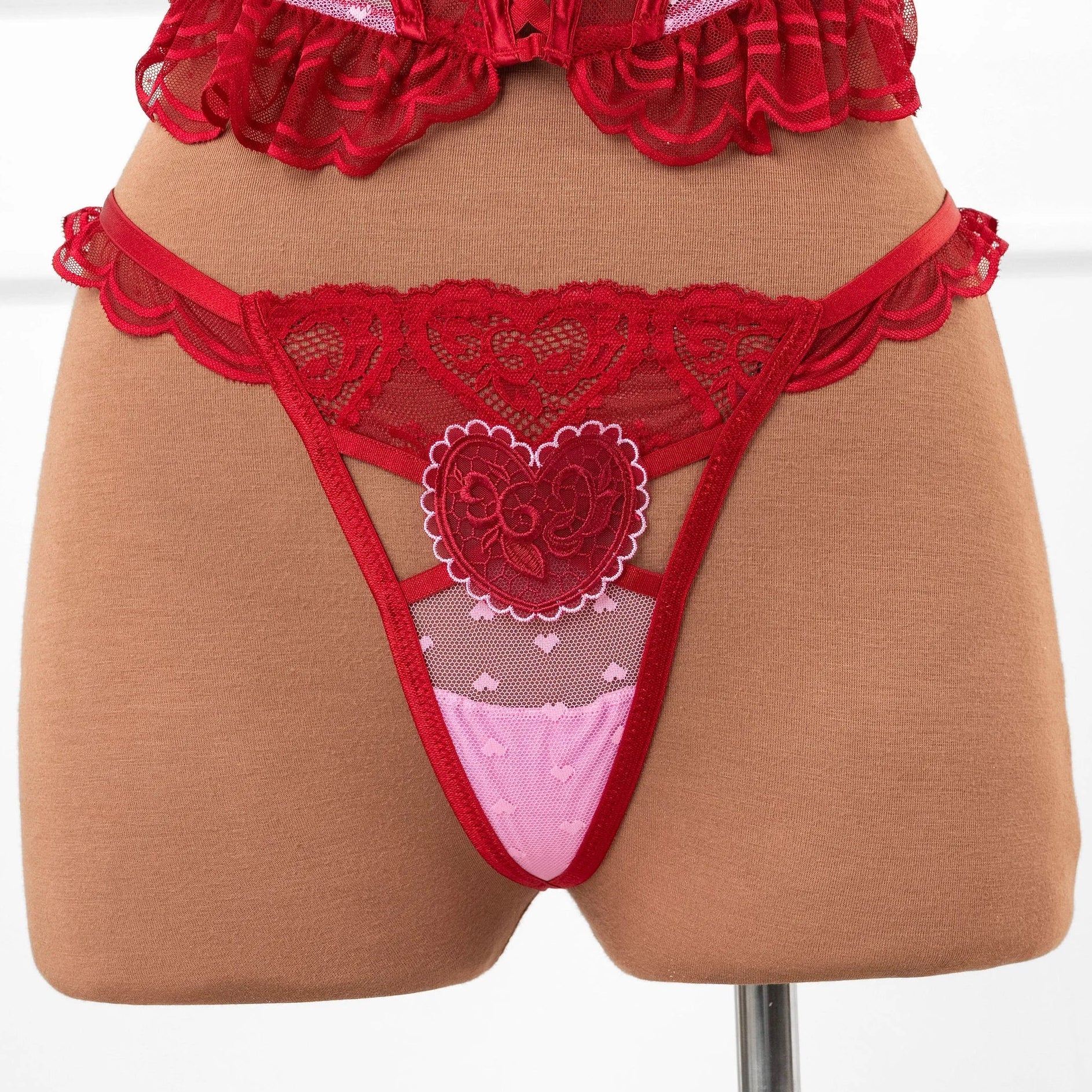 Lacy Scalloped Thong - Red - Image 3