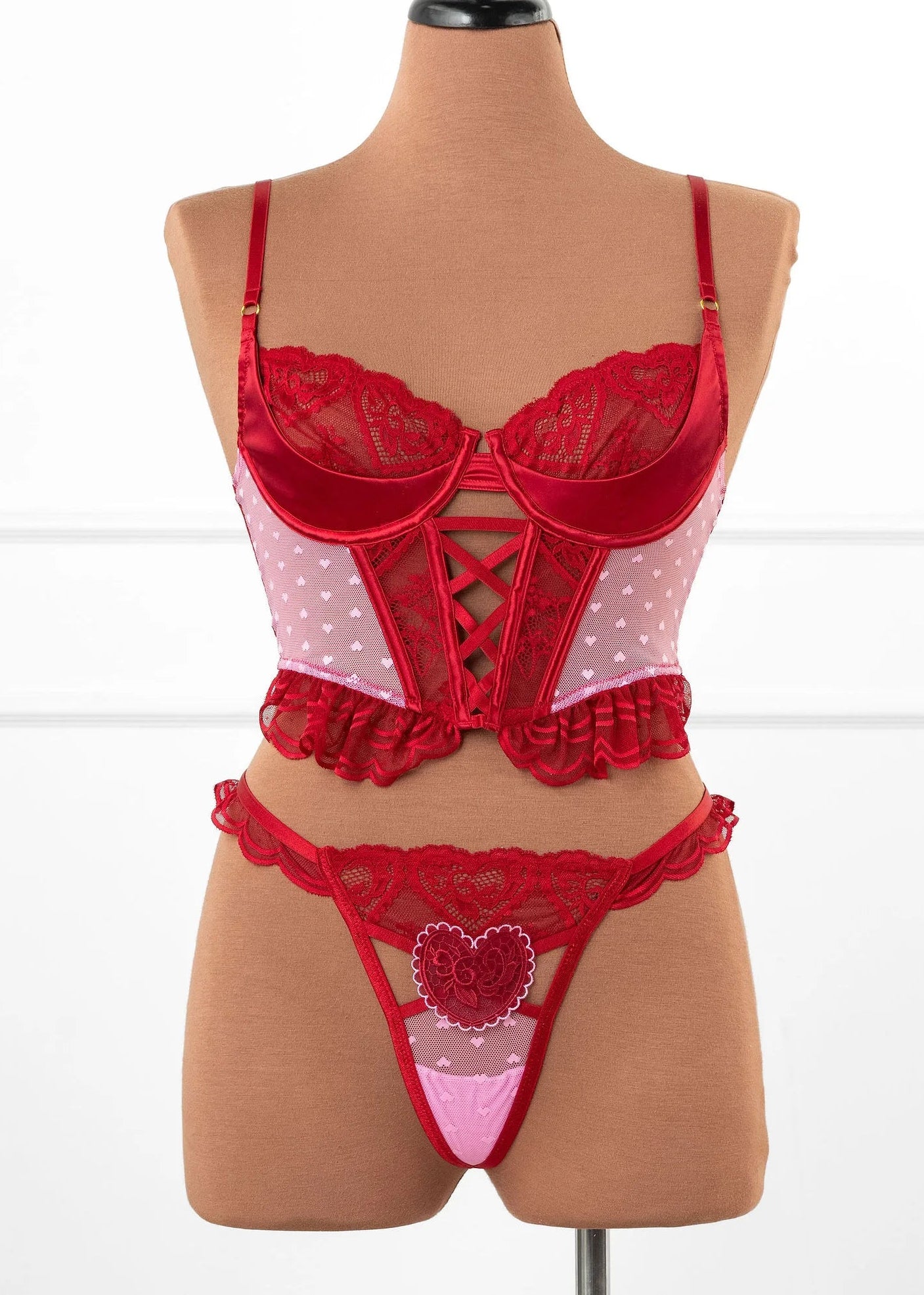 Lacy Scalloped Thong - Red - Image 4