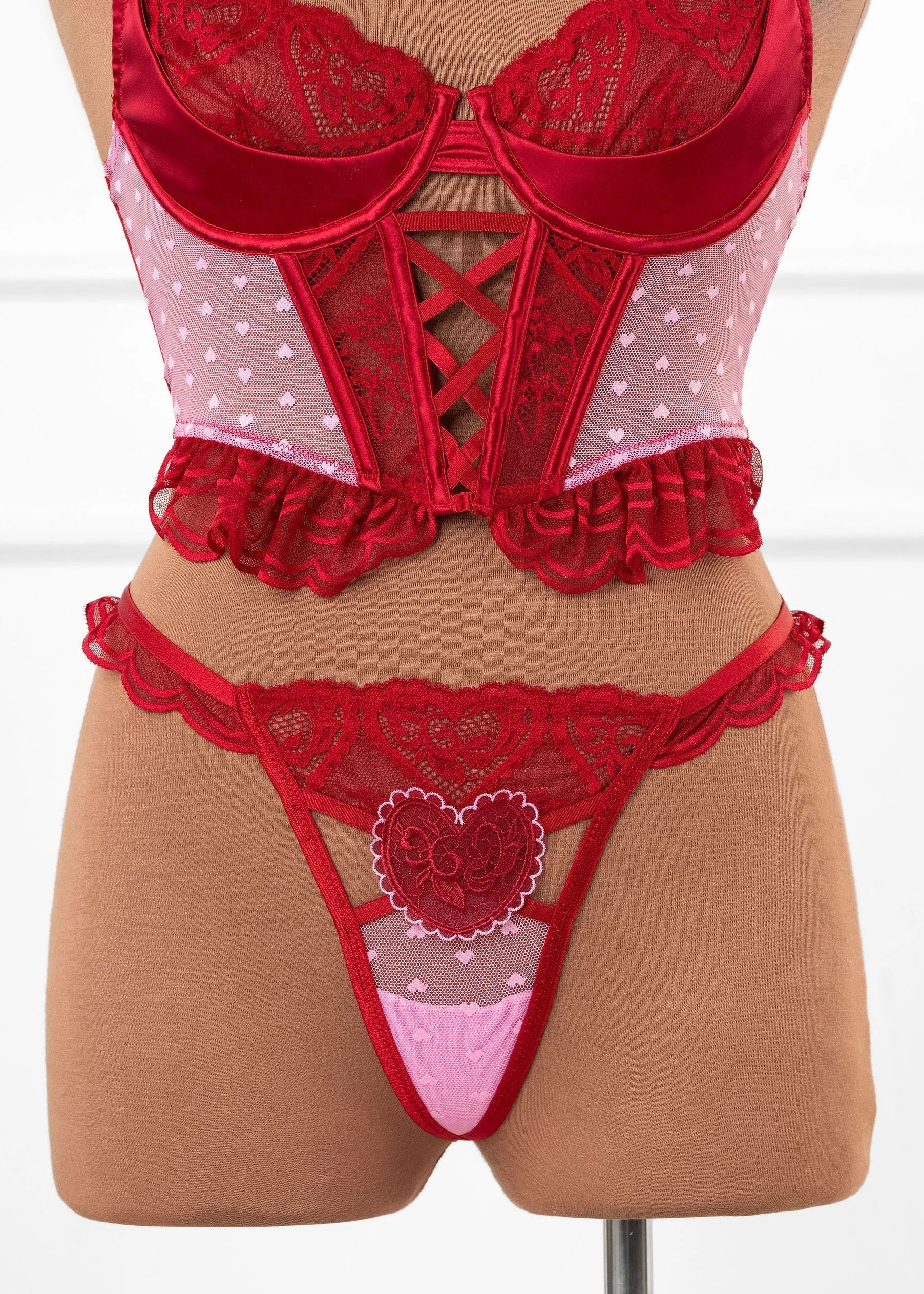Lacy Scalloped Thong - Red - Image 7