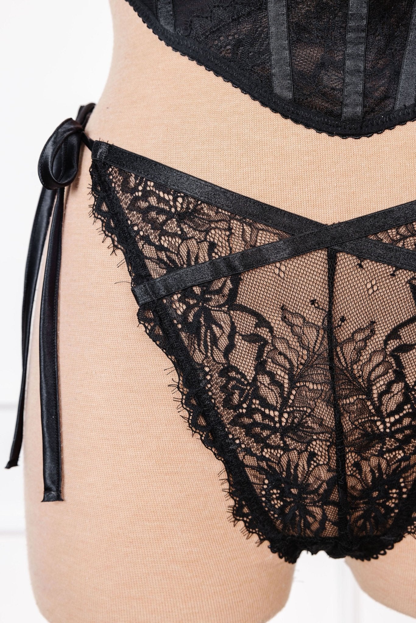 Lacy Side Tie Panty - Black - Image 5