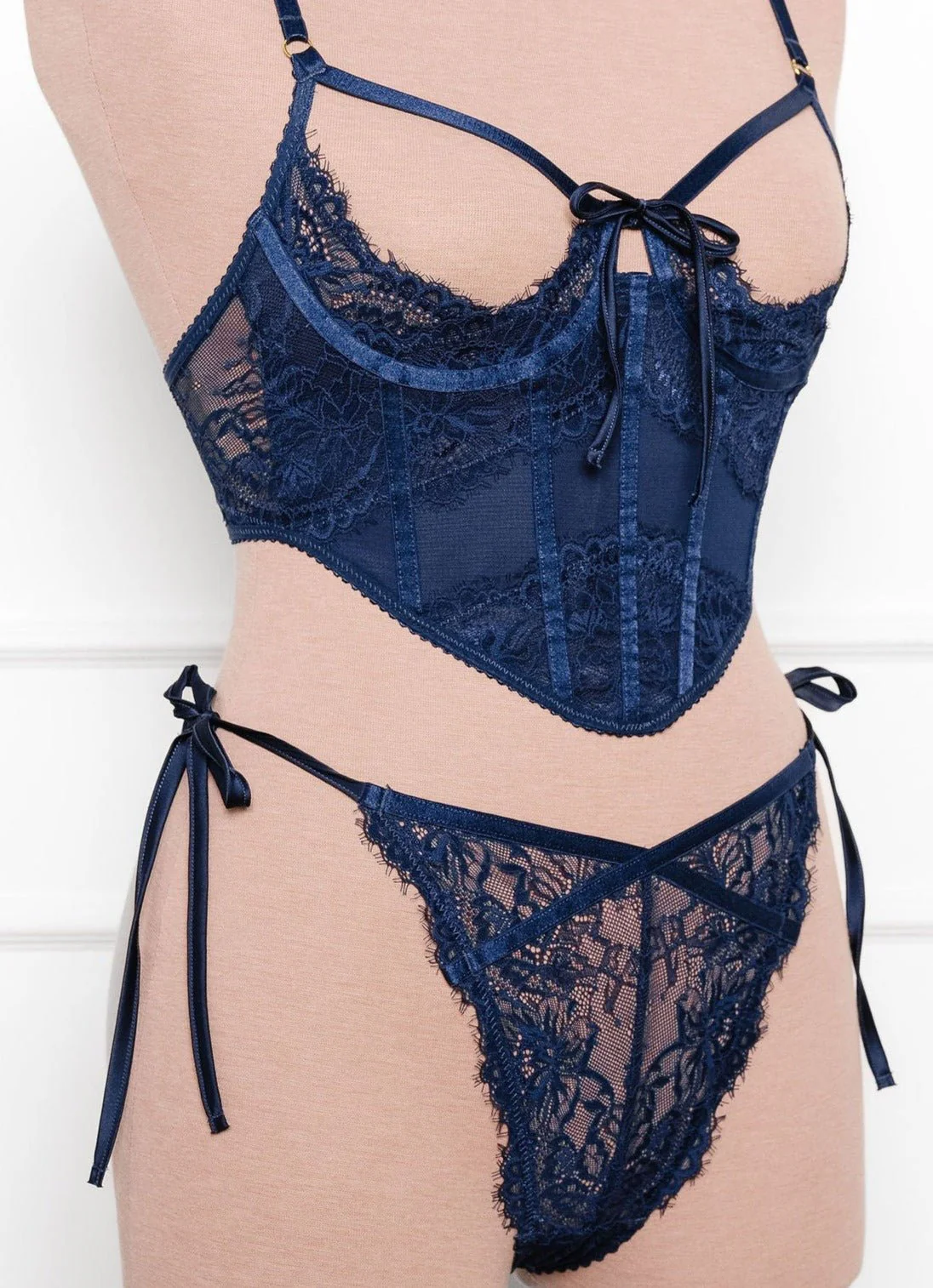 Lacy Side Tie Panty - Navy - Image 3