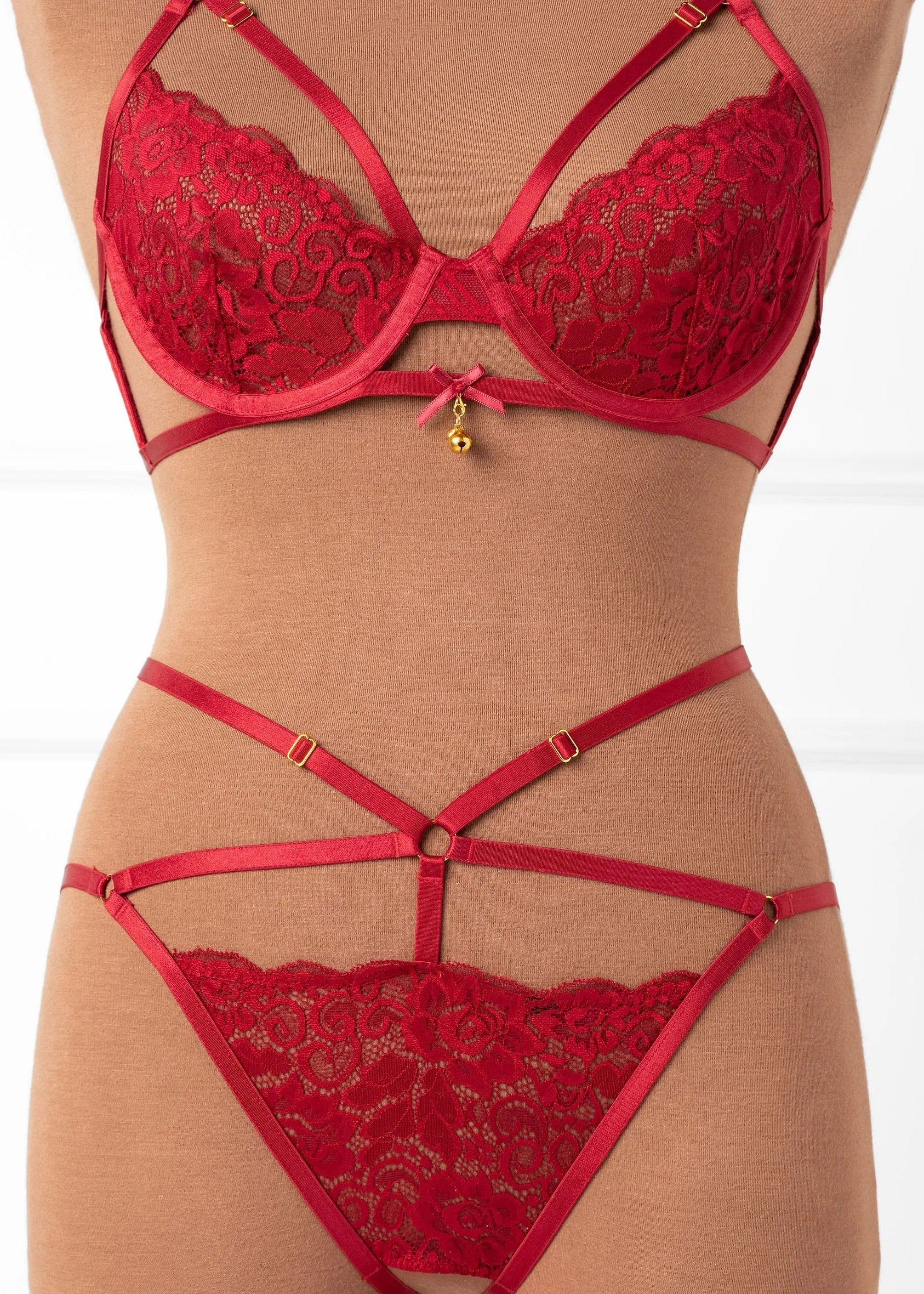 Lacy Underwire Charm Bralette - Red - Image 11