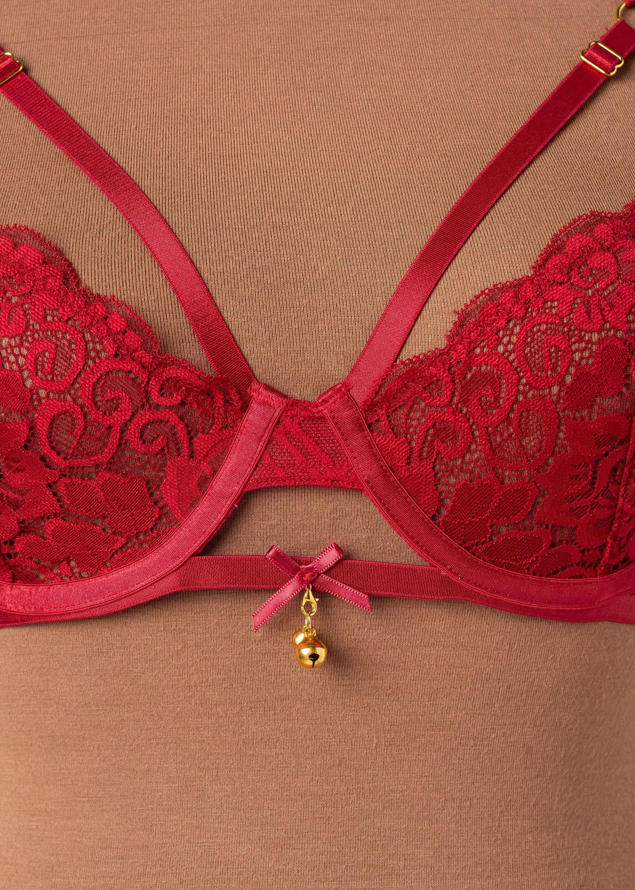 Lacy Underwire Charm Bralette - Red - Image 6