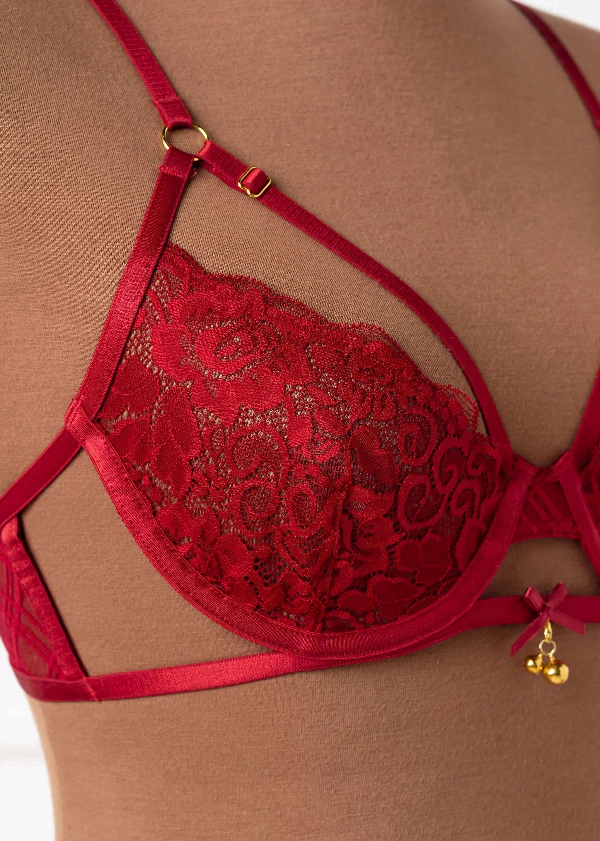 Lacy Underwire Charm Bralette - Red - Image 8