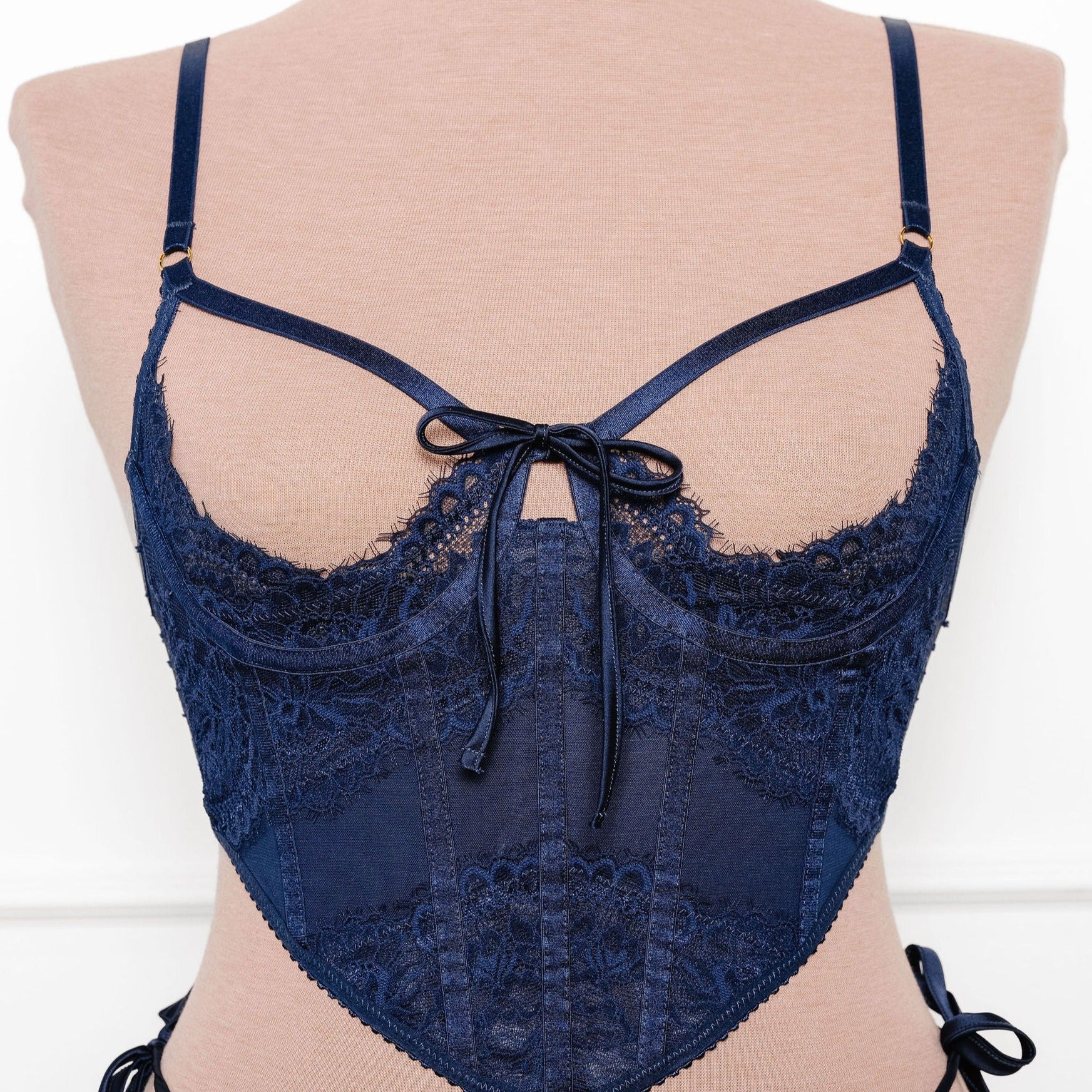 Lacy Underwire Cupless Corset - Navy - Image 3