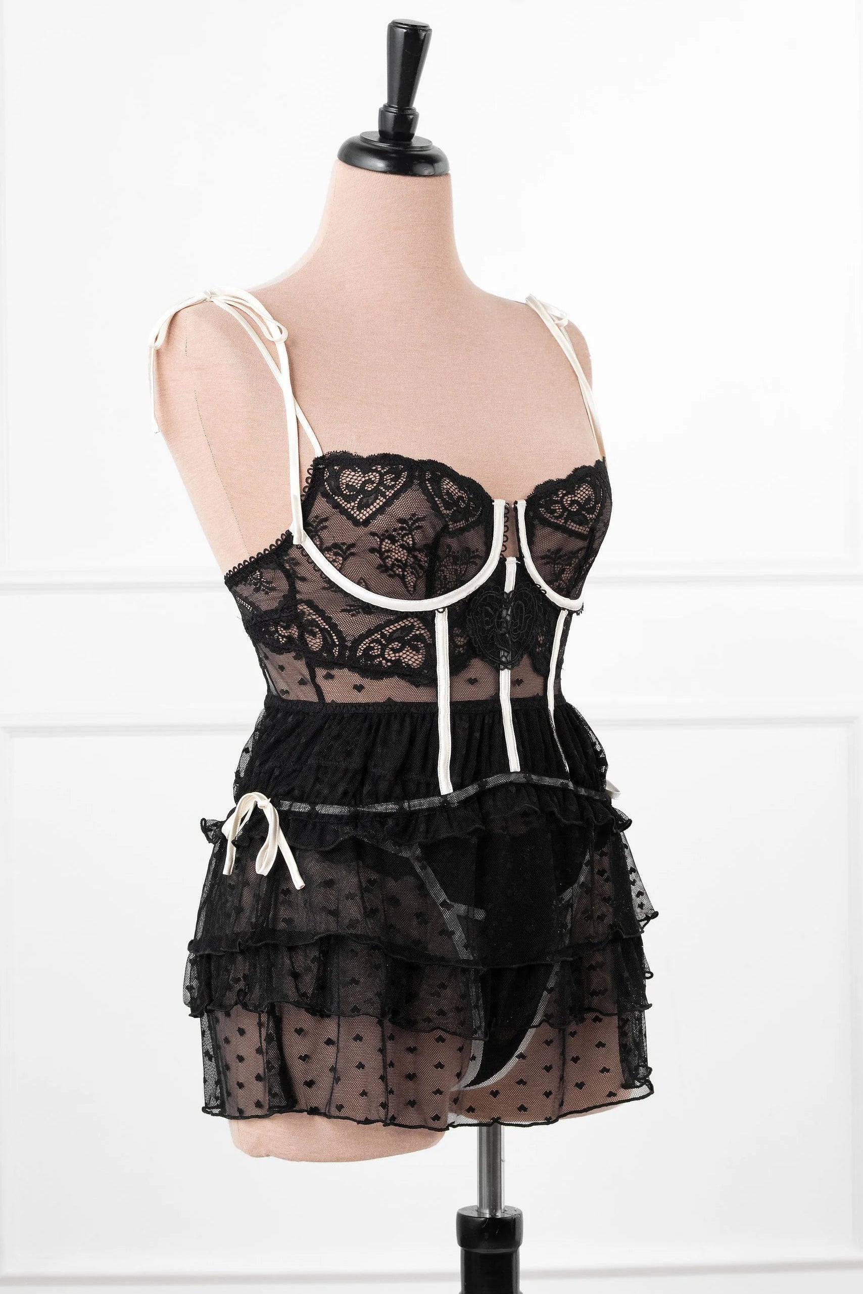 Lacy Underwire Ruched Babydoll - Black - Image 4