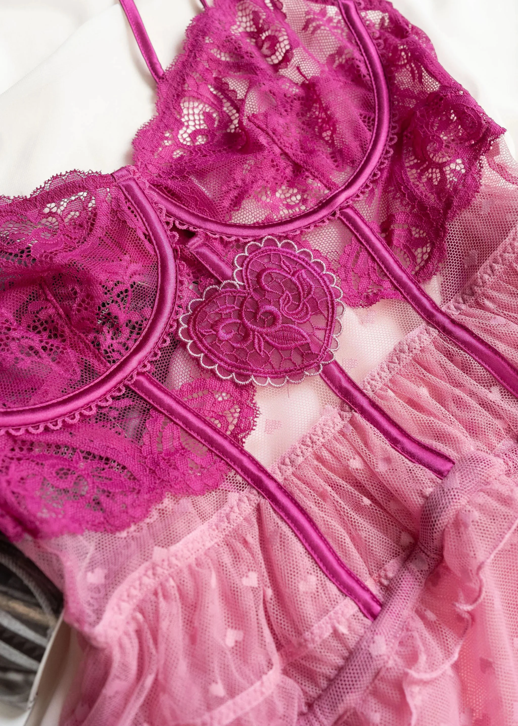 Lacy Underwire Ruched Babydoll - Fuchsia - Image 18