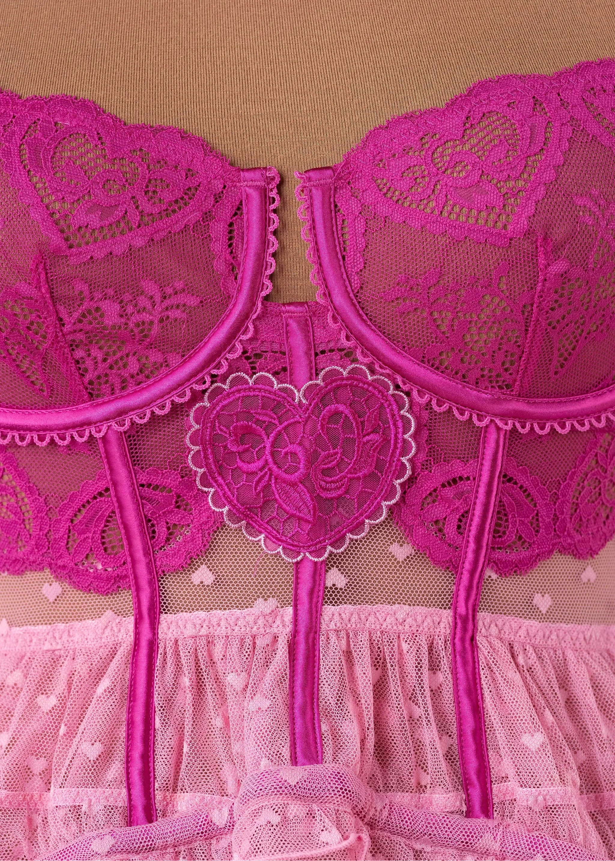 Lacy Underwire Ruched Babydoll - Fuchsia - Image 7