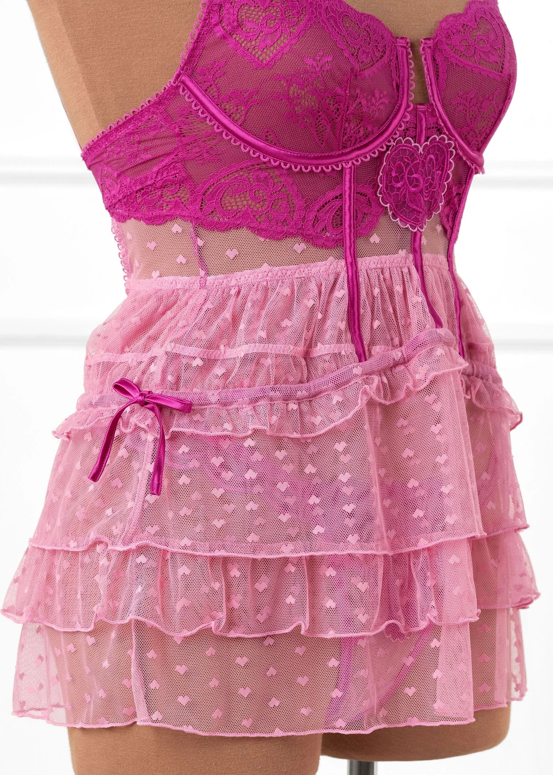 Lacy Underwire Ruched Babydoll - Fuchsia - Image 9