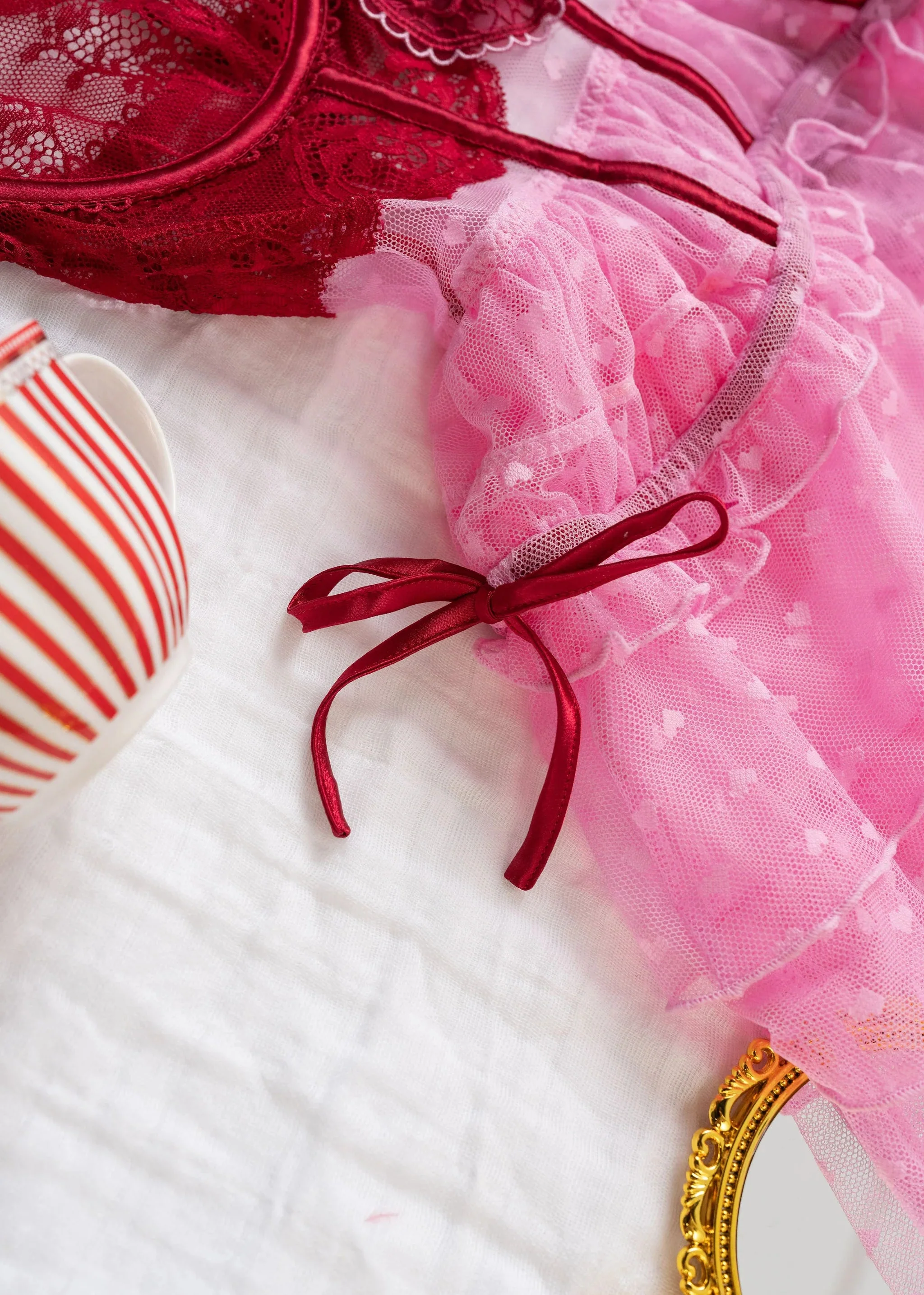 Lacy Underwire Ruched Babydoll - Red - Image 17