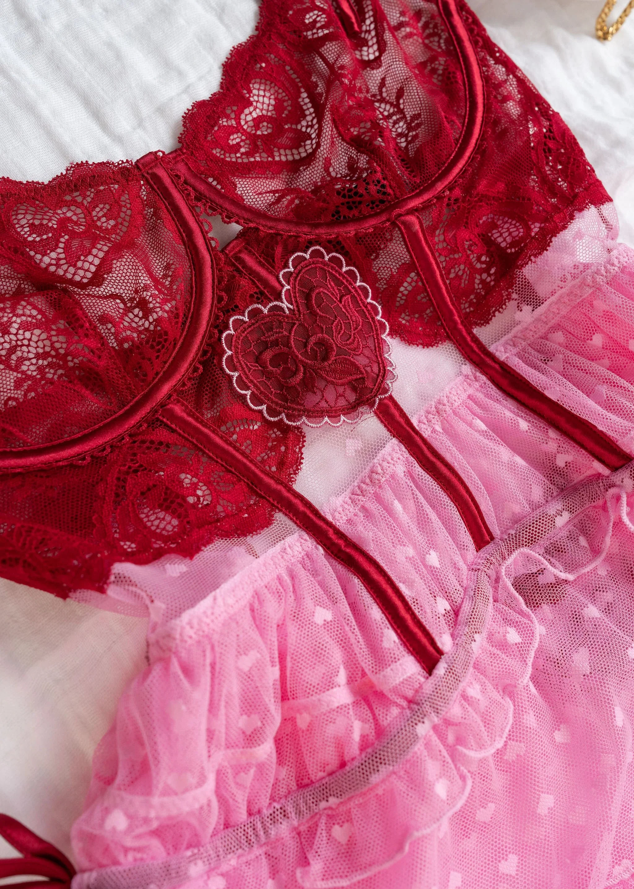 Lacy Underwire Ruched Babydoll - Red - Image 18