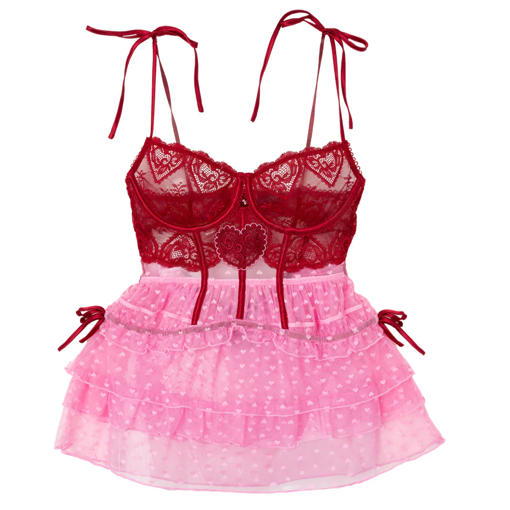 Lacy Underwire Ruched Babydoll - Red - Image 21