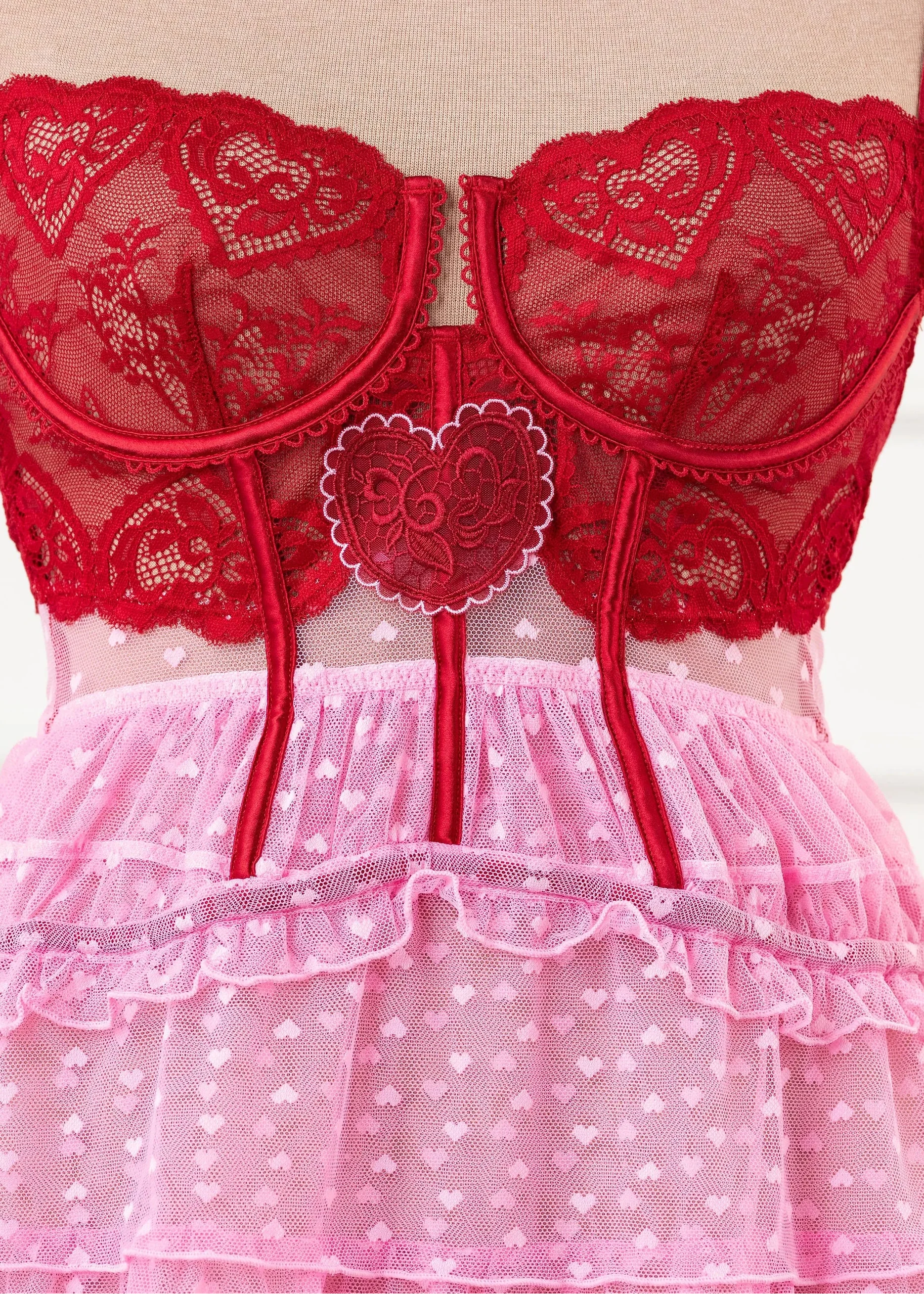 Lacy Underwire Ruched Babydoll - Red - Image 8