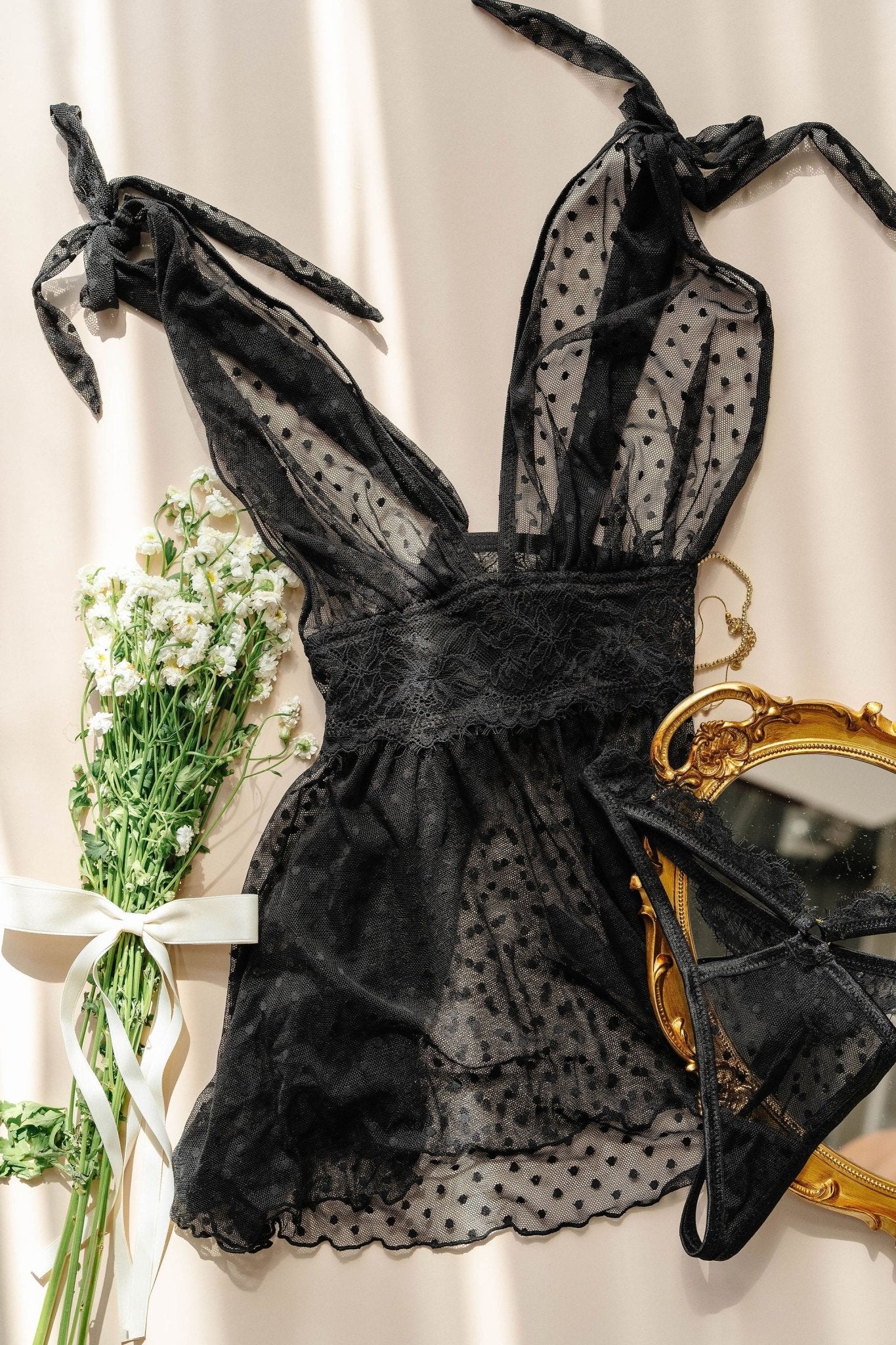 Polka Dot Mesh Babydoll - Black - Image 11